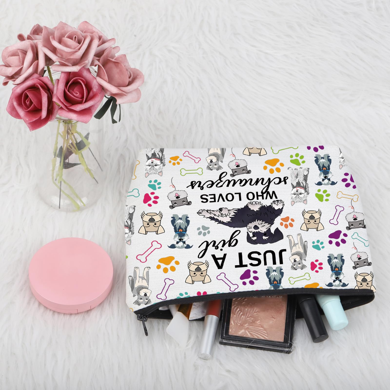Just a Girl who Loves Schnauzers Gifts for Schnauzer Lover Makeup Bags for Women Schnauzer Cosmetic Travel Toiletry Bag (Schnauzer Bag) - Image 4