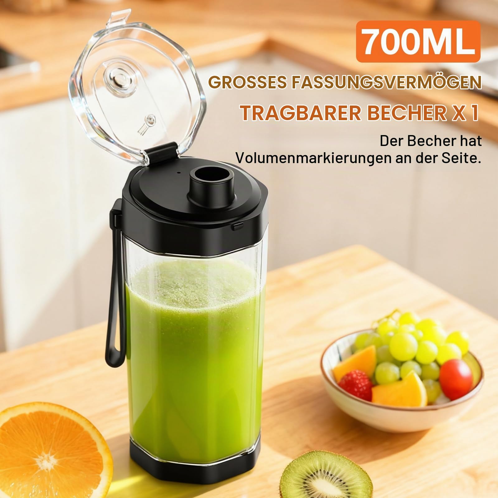 GVODE Smoothie Maker Akku Mixer Tragbar, 700ml Protein Shaker Elektrisch