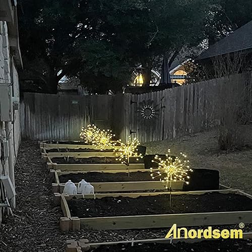 Miniatura 7 de Anordsem Luces solares decorativas para exteriores alambre de cobre flexible con 120 cuentas LED de fuegos artificiales, impermeables, 2 modos de