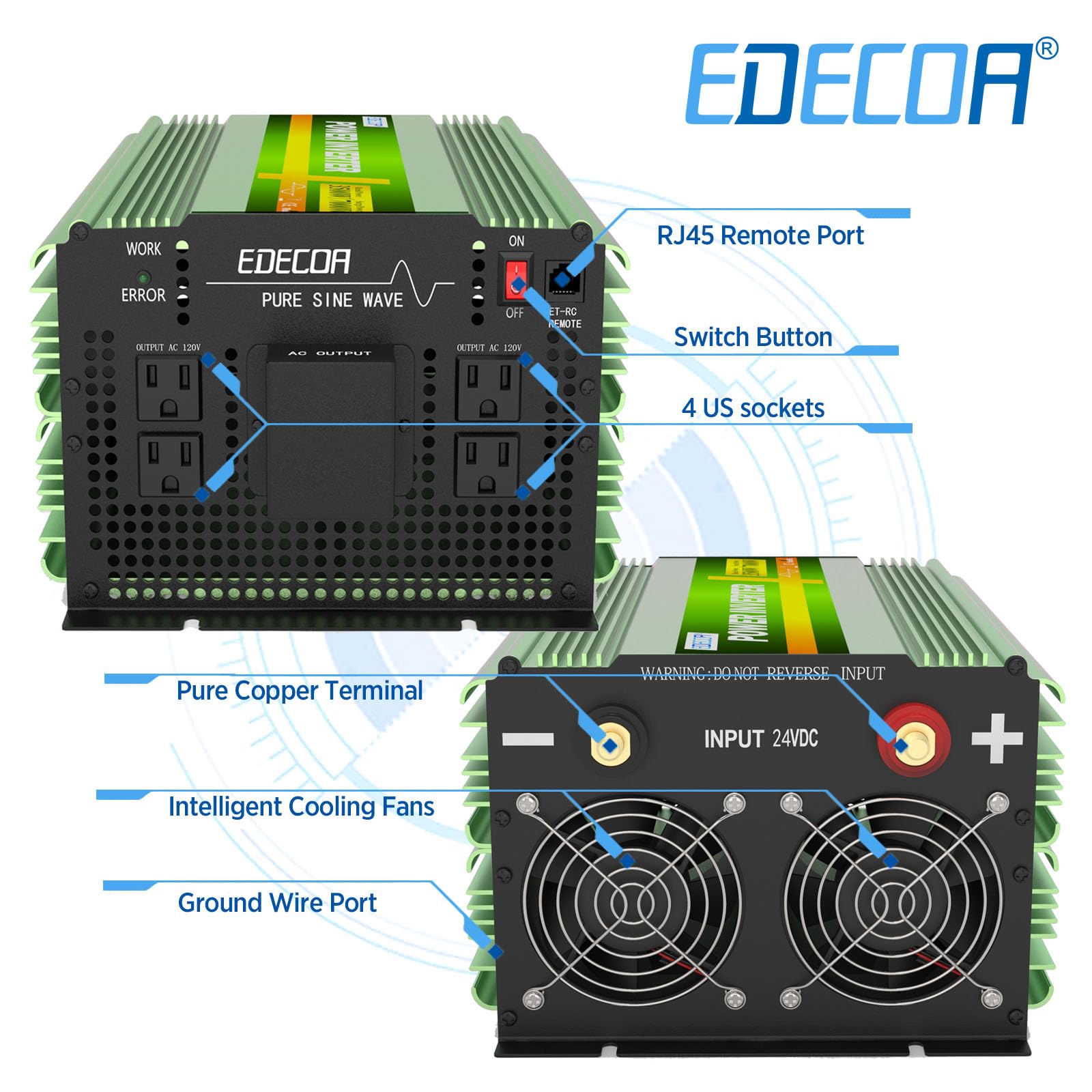 Amazon.com: EDECOA 3500W 24 Volts Pure Sine Wave Power Inverter DC 