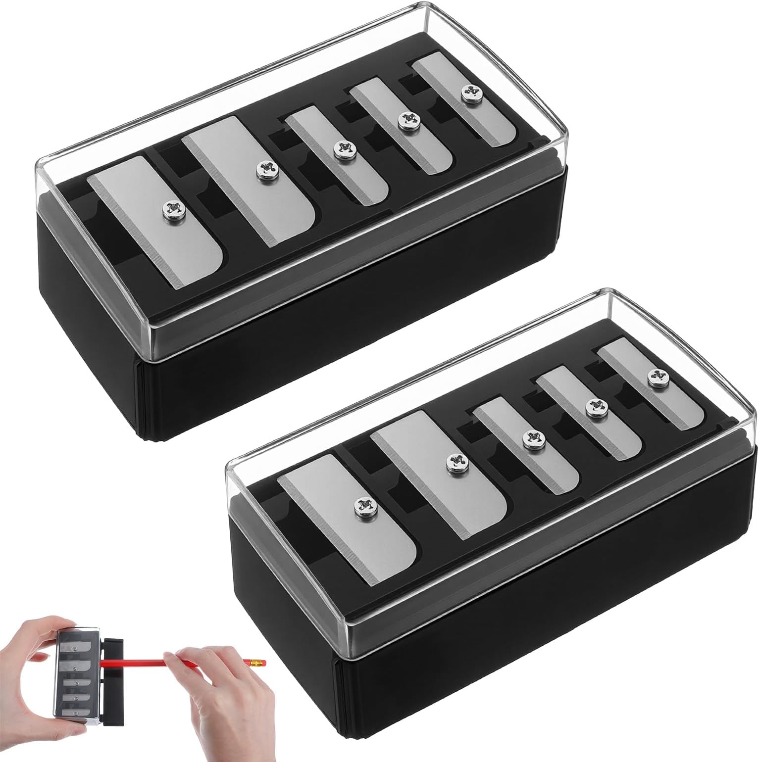 2 Pcs 5 Hole Makeup Pencil Sharpener with Plastic Lid Cosmetic Long Point Manual Sharpener Eye Pencil Sharpener for Women Eyeliner Lip Liner and Eyebrow Pencils Black