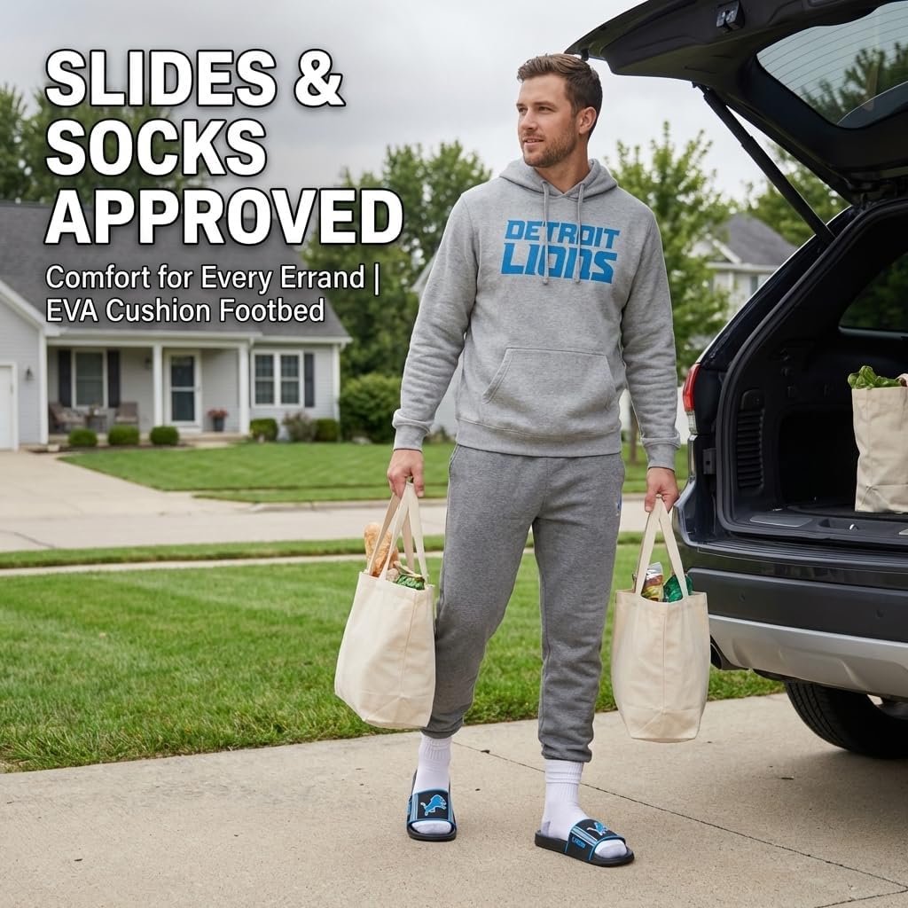 FOCO Detroit Lions Slides for Men NFL Molded EVA Foam Sandals | Water Resistant, Officially Licensed