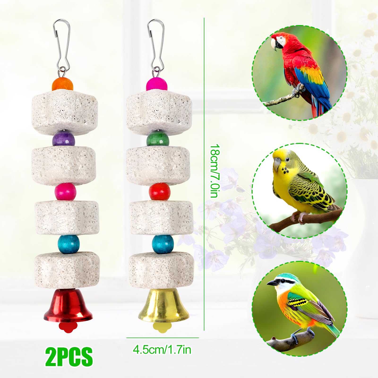 2 Pezzi Giocattolo Da Masticare per Uccelli, Giochi per Pappagalli, Giochi Pappagalli Giocattolo Molare in Pietra Minerale, Accessori per Gabbie, Giocattoli per Cacatua, Pappagallini