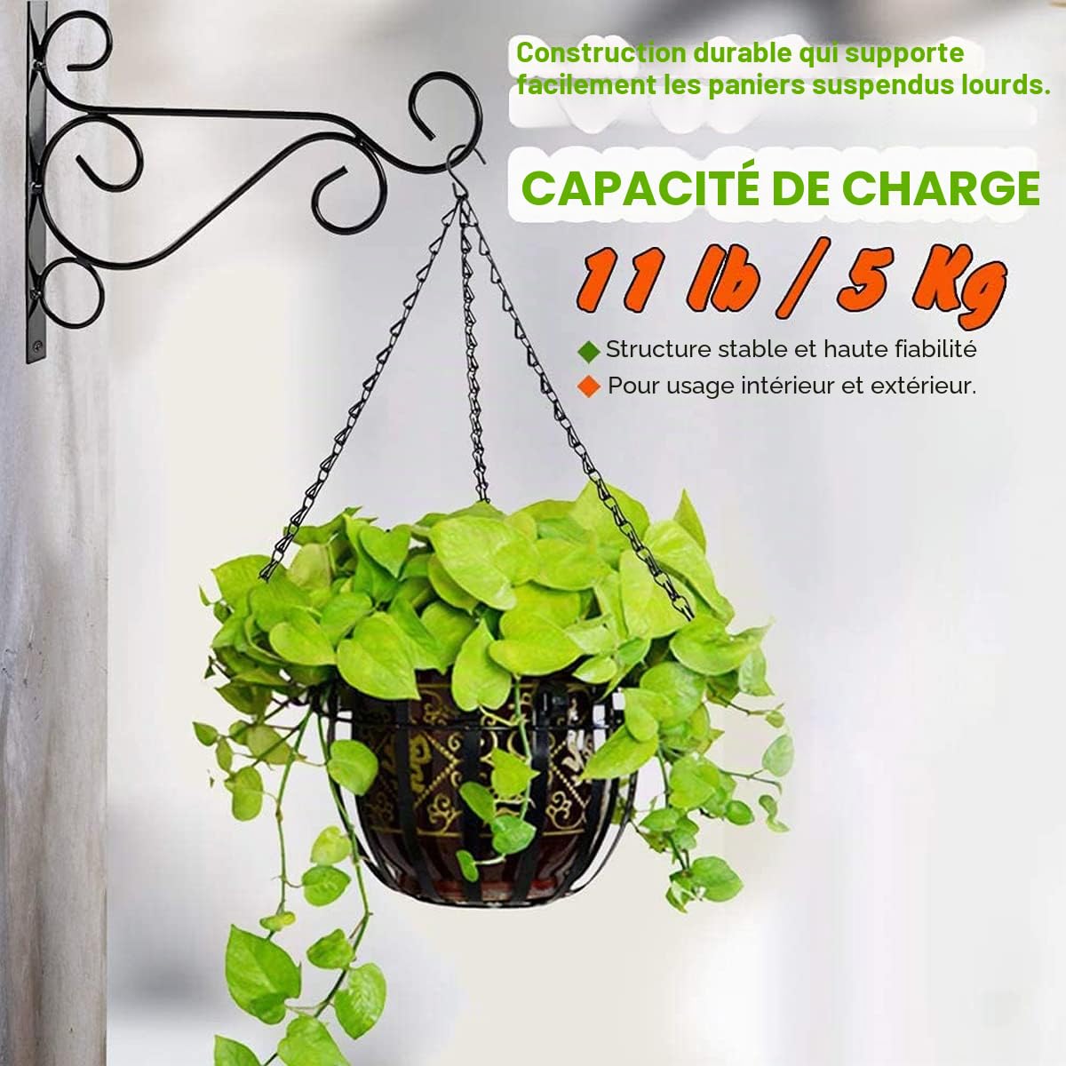 TSKDKIT 2 Pièces Accroche Plante Mural, Crochets de Suspension Muraux avec Vis Suspendu, Crochets de Jardin en Fer Forgé en Métal Accessoires pour Paniers de Plantes, Mangeoires à Oiseaux, Lanterne