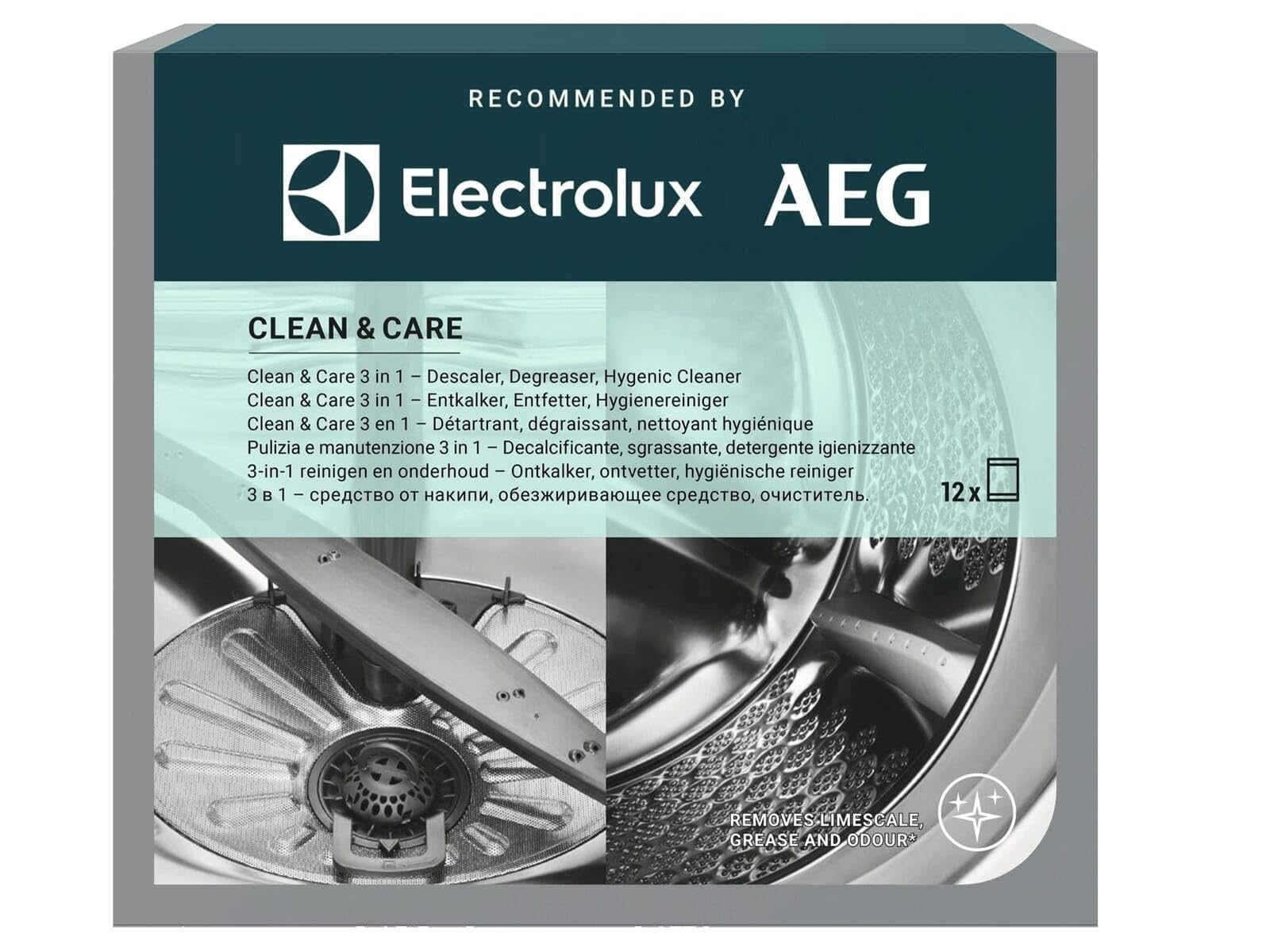 Electrolux M2GCP121 Limpiador 3 en 1 (12 uds), Desengrasante y Descalcificador Antical, Elimina Olores, Mantenimiento Lavadora y Lavavajillas, Limpieza Profunda y Cuidado del Electrodoméstico