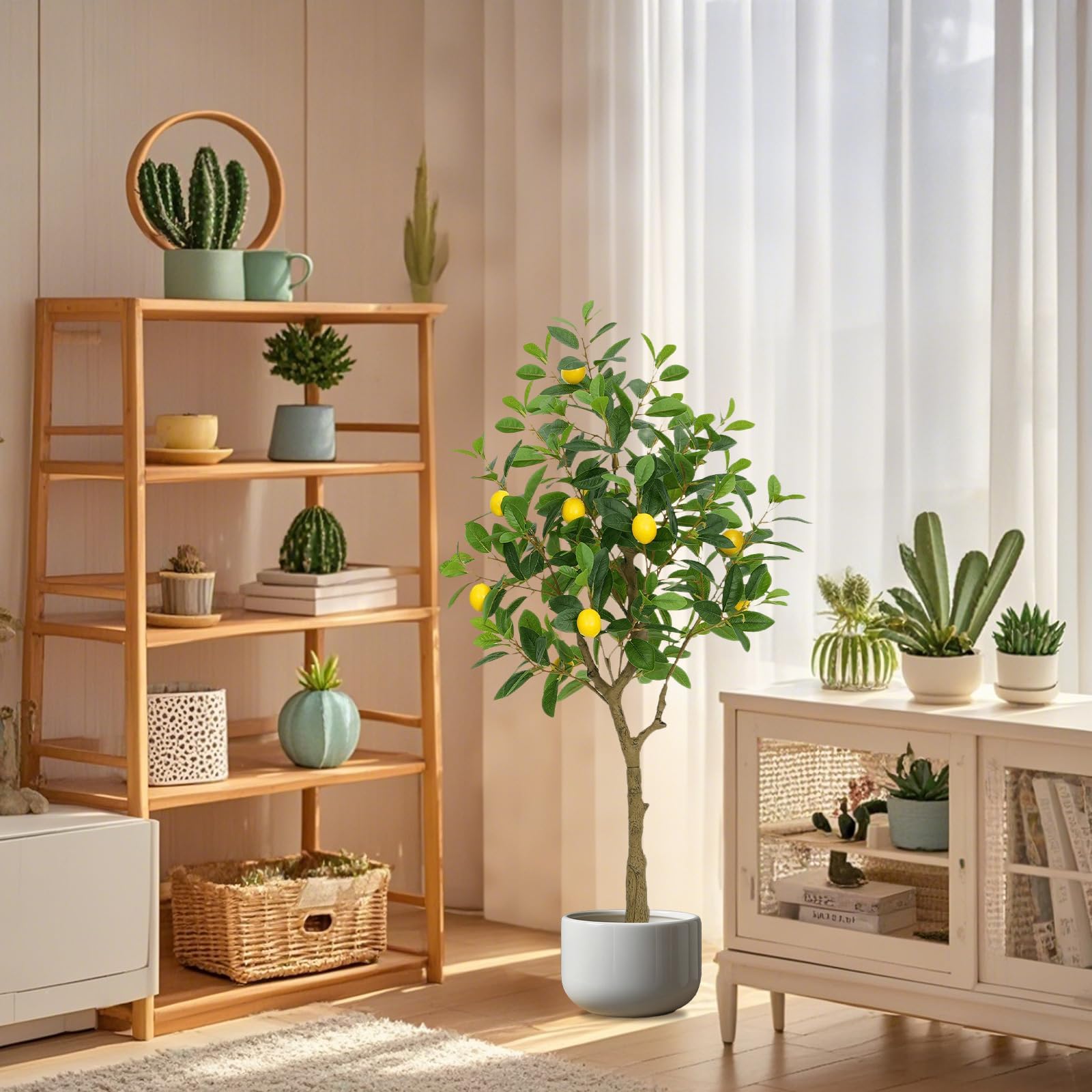 120 cm Grande Plante Artificielle Citronnier interieur, Fausse Plante Interieur avec Citron et Feuilles PE,künstliche Plante/Réaliste Arbre artificiel avec Pot Noir pour Salon, Bureau,Balcon