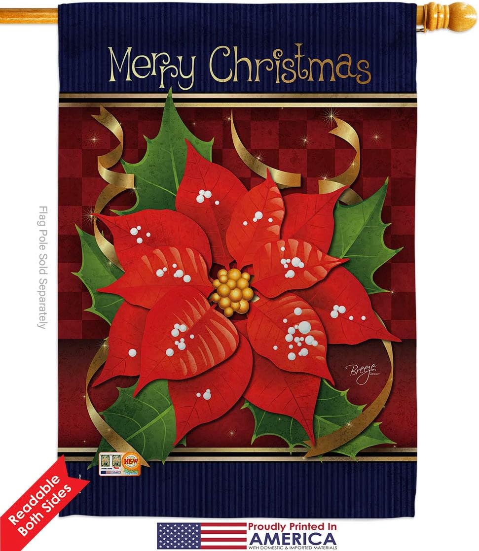 Breeze Decor H114087 Poinsettia Love Vertical House Flag 28" X 40" Multicolor
