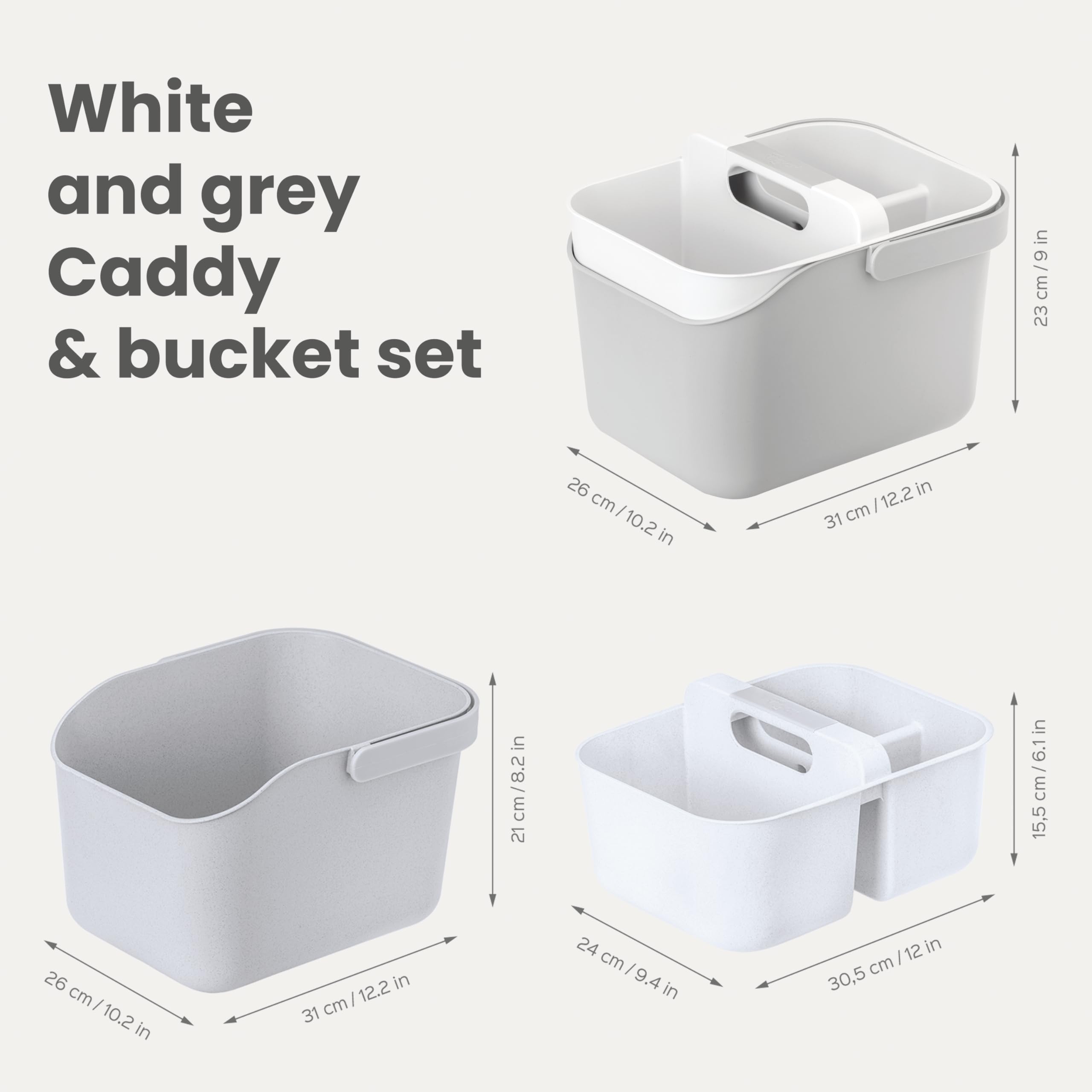 VIGAR Rengo Cubo Organizador, Multiusos Caddy Organizador con Asa, 3 Compartimentos Baño Organizadores y Almacenamiento para el Hogar, Gris, Blanco