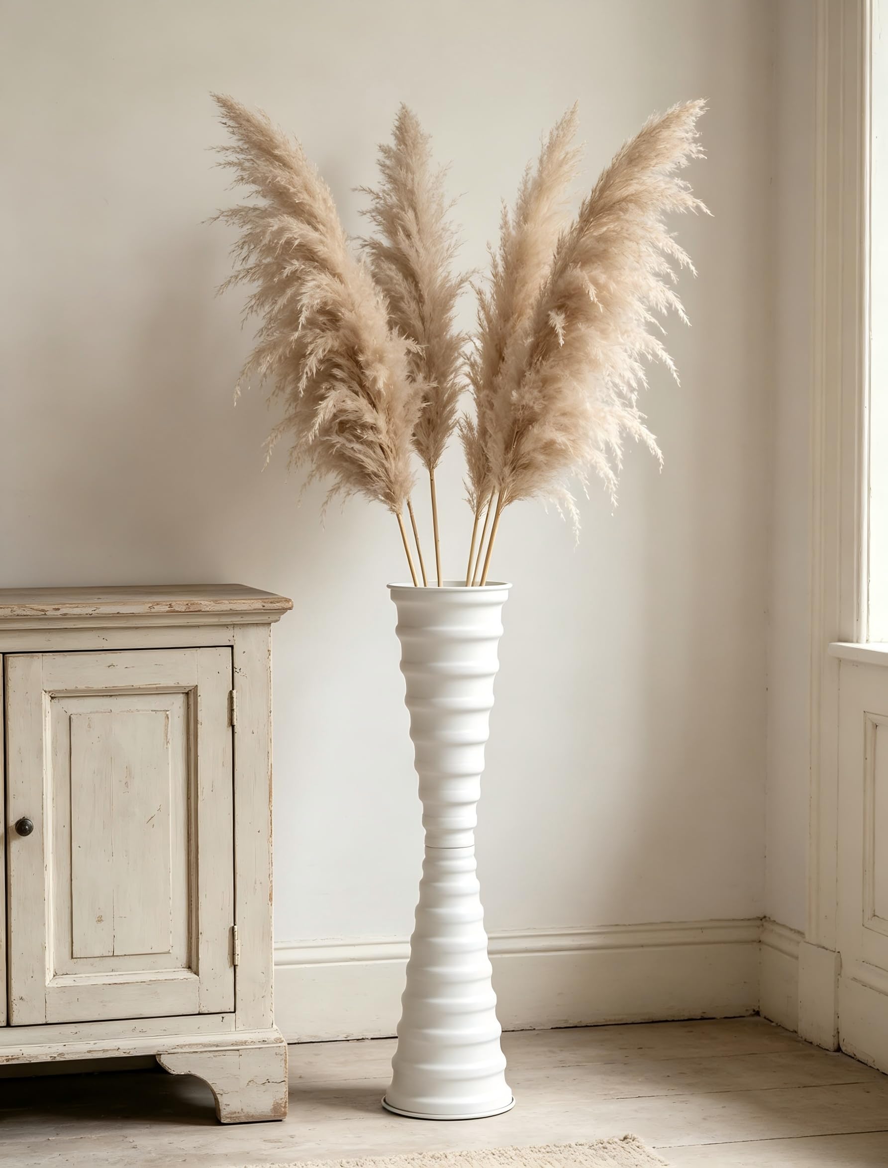 Sziqiqi Metal White Floor Vase: 66cm Durable Metall Large Vase Easy to Clean with a weighted Base - Decorative Silm Tall Vases Floor Standing Match Modern Decor Style for Living Room Corner Indoor