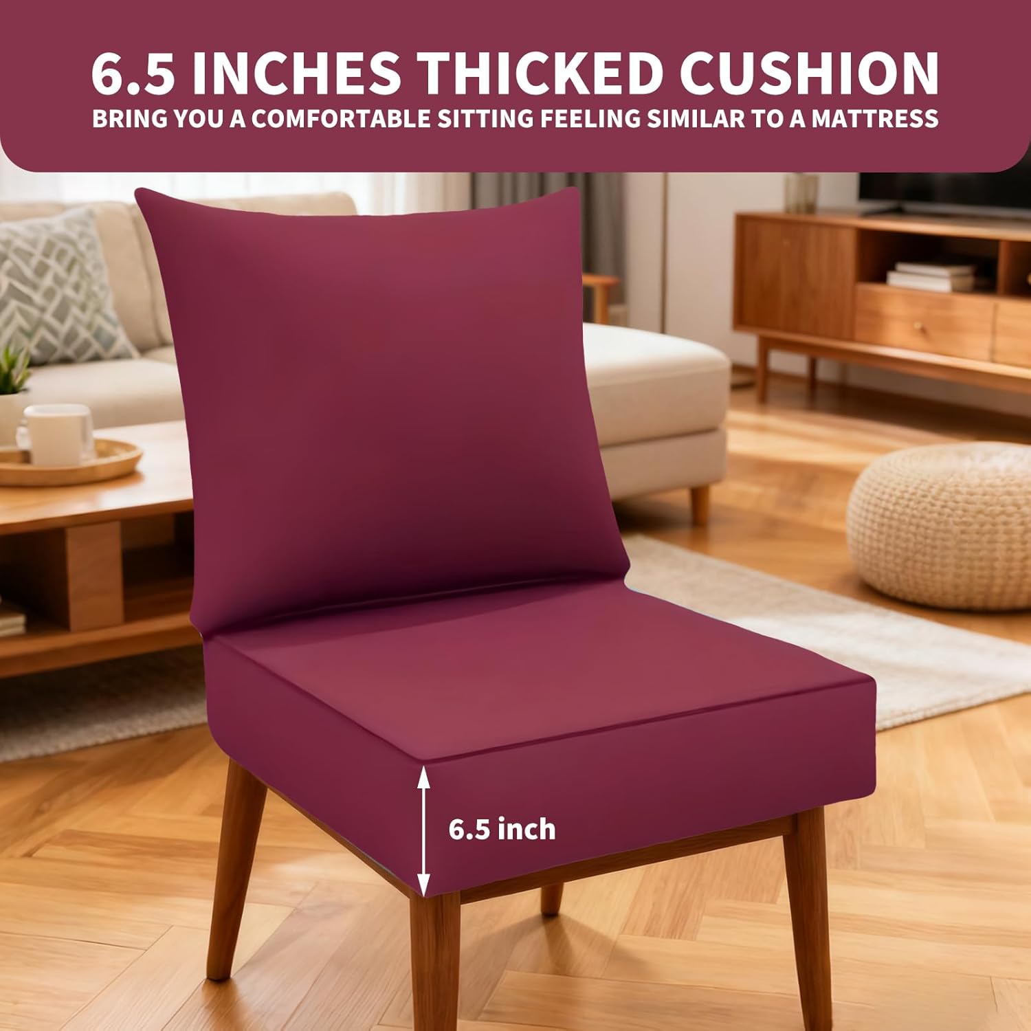Outdoor Deep Seat Cushion Set 24 * 24 * 6.5 in Weather/Splash Proof, Fade Resistant with Removable Cover for Chairs Sofas- Burgundy Pack of 1