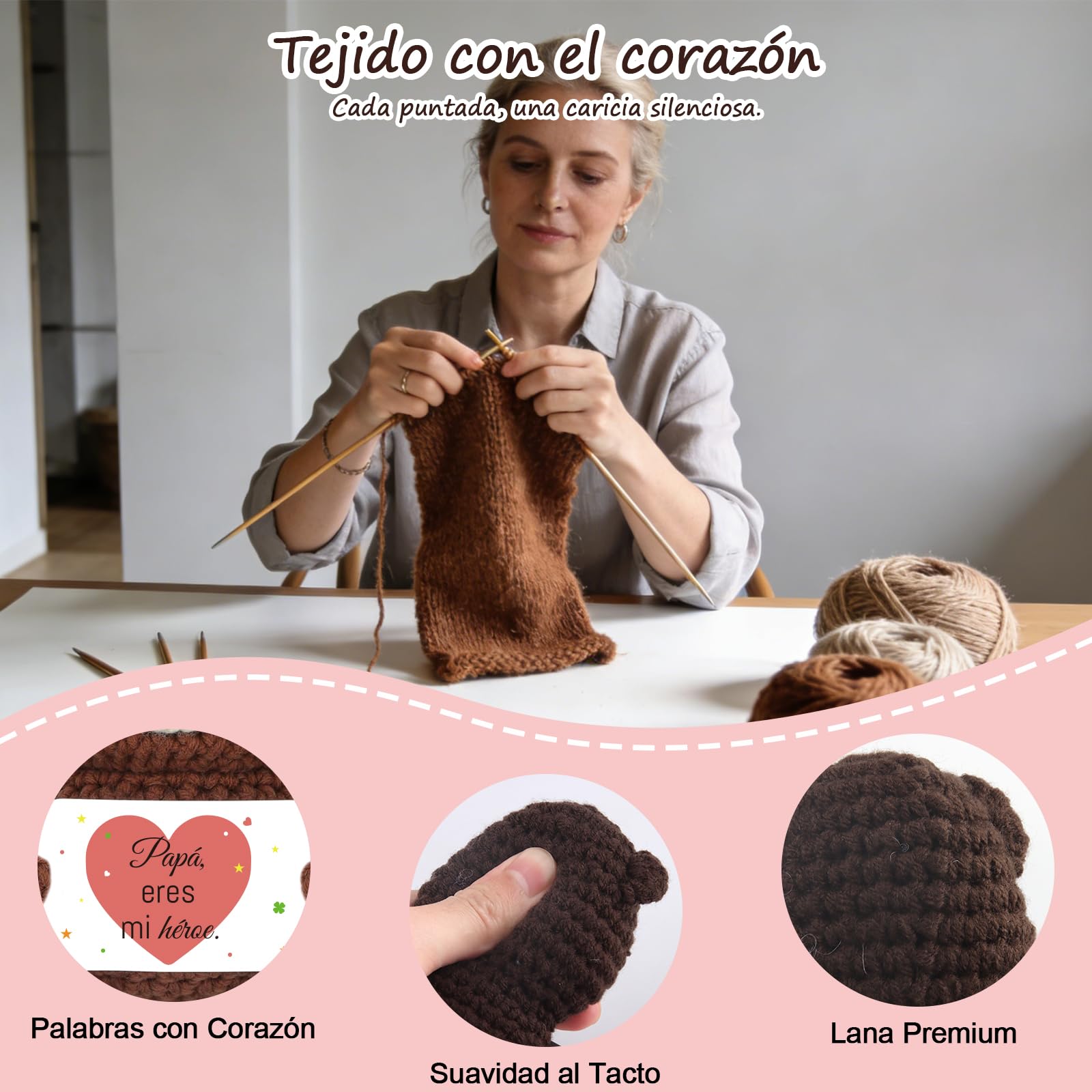 Regalo Padre - Osito de Ganchillo a Mano con Tarjeta Papá, Eres mi héroe, Regalo Original para Papa, Oso Peluche Ganchillo Padre en Cumpleaños Navidad Día de la Papa — view 6