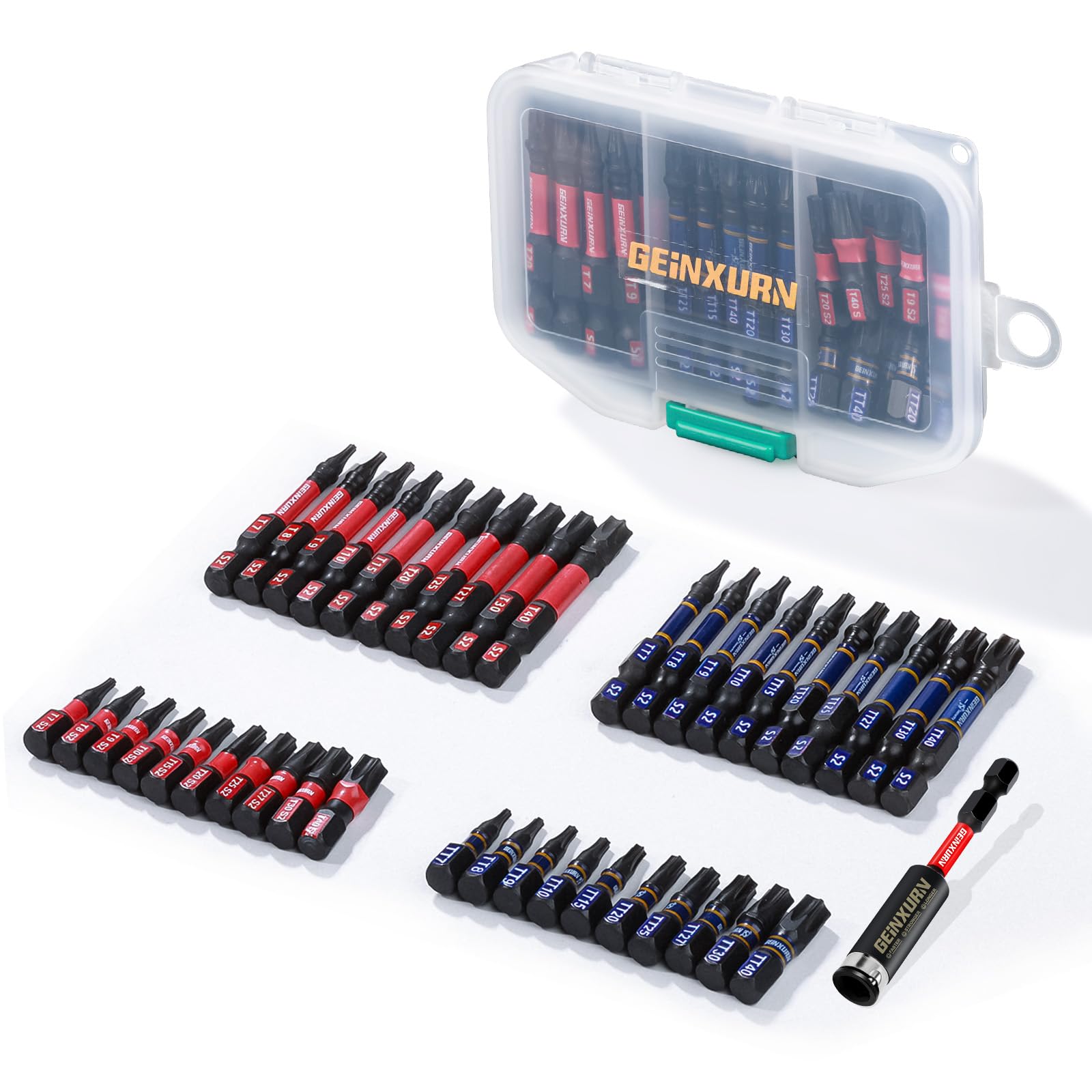 Geinxurn Impact Torx Screwdriver Bits Set, 41pieces Magnetic S2 Steel Multi Security Star Insert Power Bits Tips and Impact Bit Holder with Storage