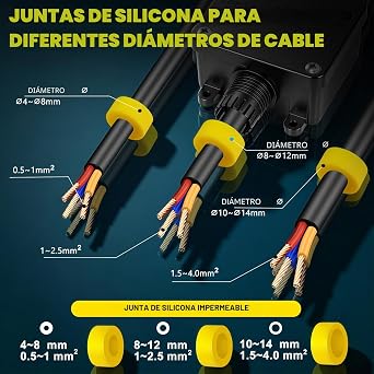 Junction Box, 3-Way External Cable Connector, IP68 Waterproof Junction Box, Electrical Junction Box Suitable for 5-15mm Diameter Cables (2 Pack)