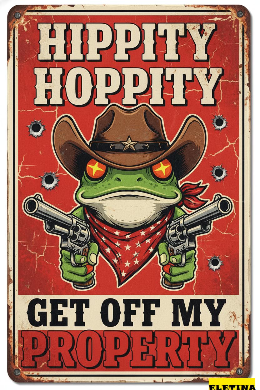 Vintage Metal Tin Sign for Man Cave Hippity Hoppity Frog Hippity Hoppity Get Off My Property Frog No Trespassing Funny Retro Bar Cafe Warning Wall Decor 8x12 Inch Private Decorative