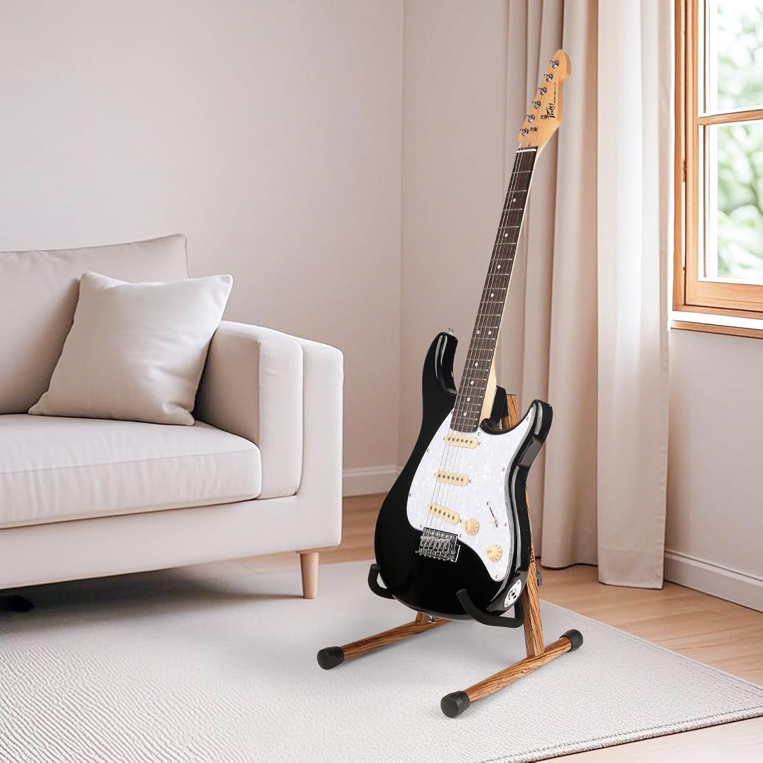 DIDA Guitar Stand, Wooden A-Frame Stands for Acoustic Guitar, Violin, Ukulele, Electric Guitar, Bass, and Cello with Non-Slip Padding for Home and Travel (Zebra Wood, E-Guitar&Bass)