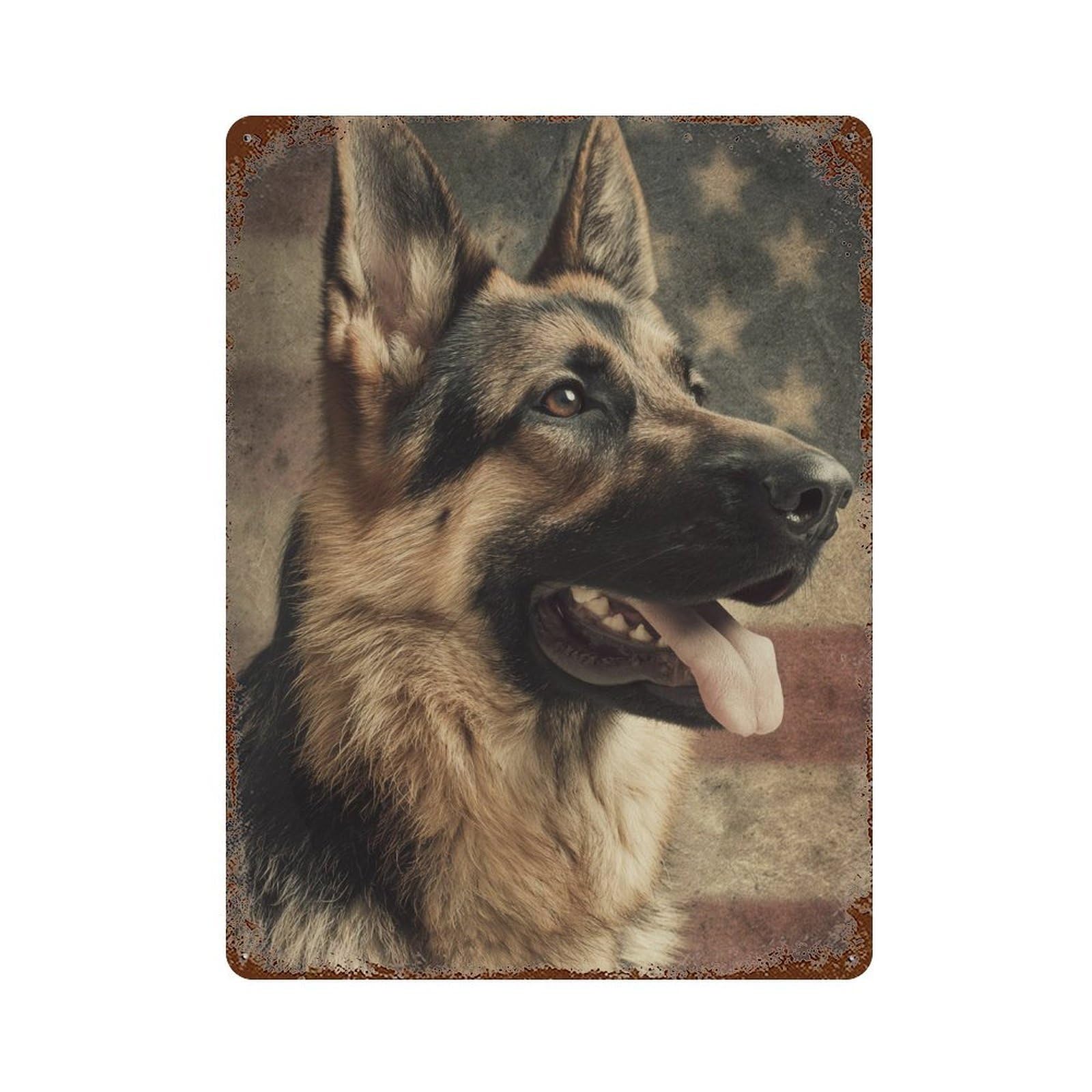German Shepherd Dog Breed Information Vintage Rust Metal Sign 15.7"x11.8", Ideal for Cafe, Home Bar And Lounge Decor