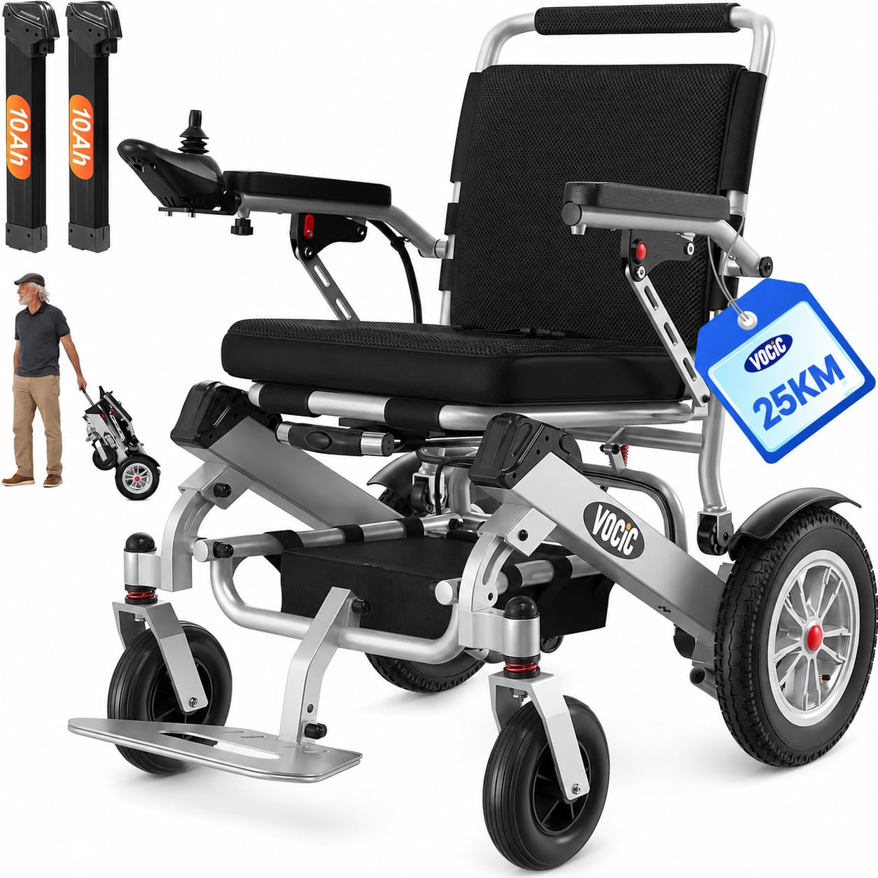 VOCIC V62 Silla de ruedas electrica plegable ligera de doble batería -25KG