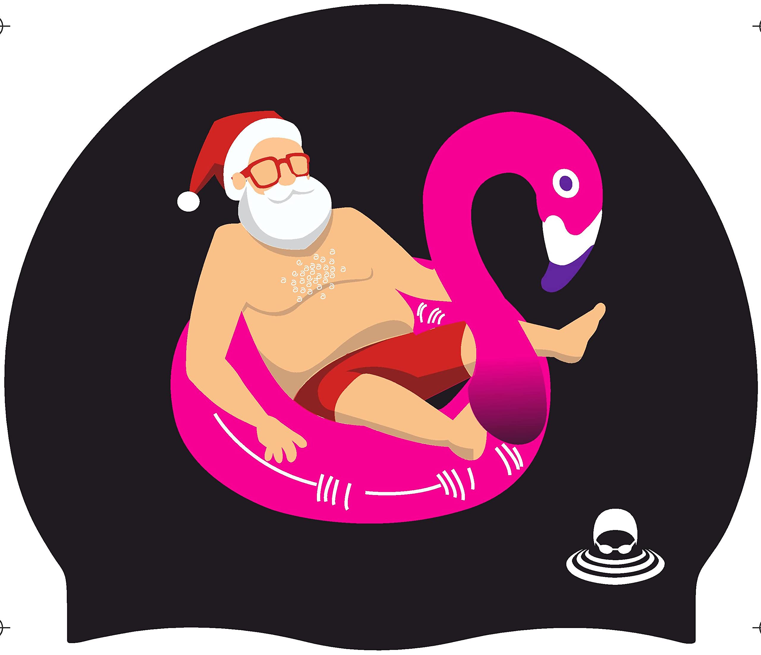 SportySwim 100% Silicone Festive Christmas Swimming Cap, Comfortable, Easy-On/Off Design Swim Cap - Flamingo Santa