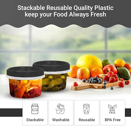 Miniatura 4 de Negro  12 unidades Recipientes herméticos con tapas, tapa con bloqueo giratorio, almacenamiento transparente de alimentos para preparación de