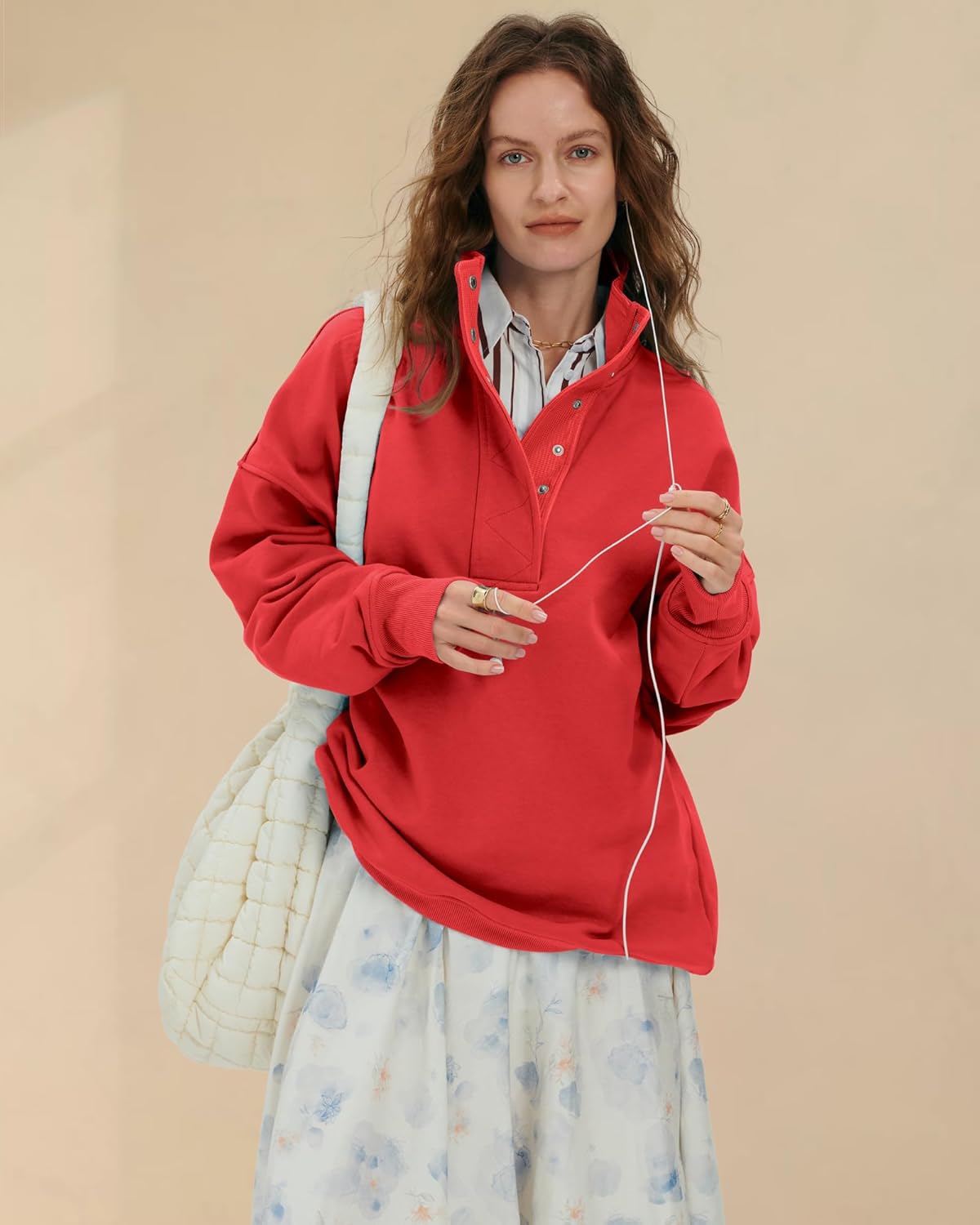 Locachy Womens Casual Button Henley Neck Cotton Oversized Sweatshirt Long Sleeve Pullover Tops Outfits - Image 7