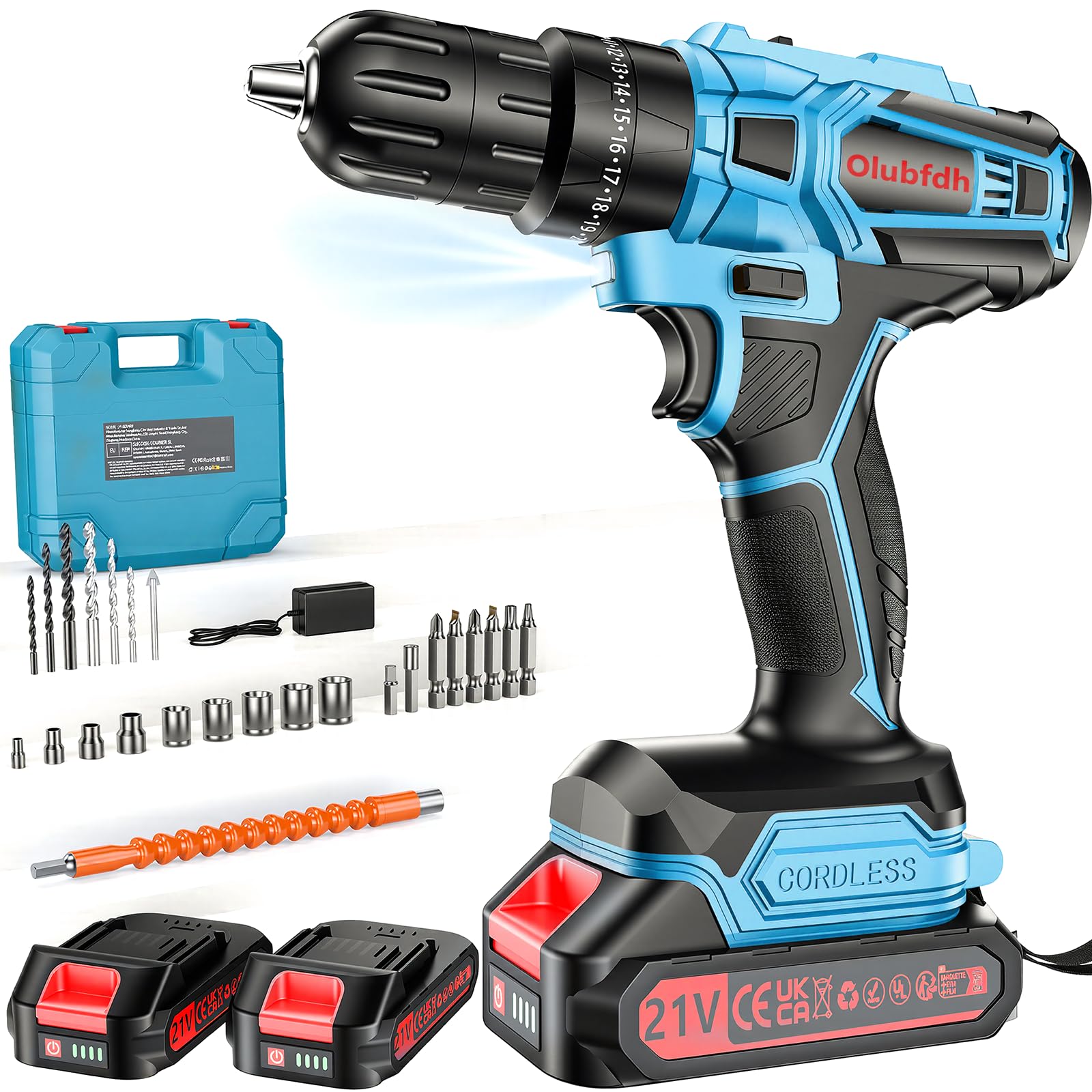 21V Cordless Drill Set (Olubfdh, 2 x 2.0Ah)
