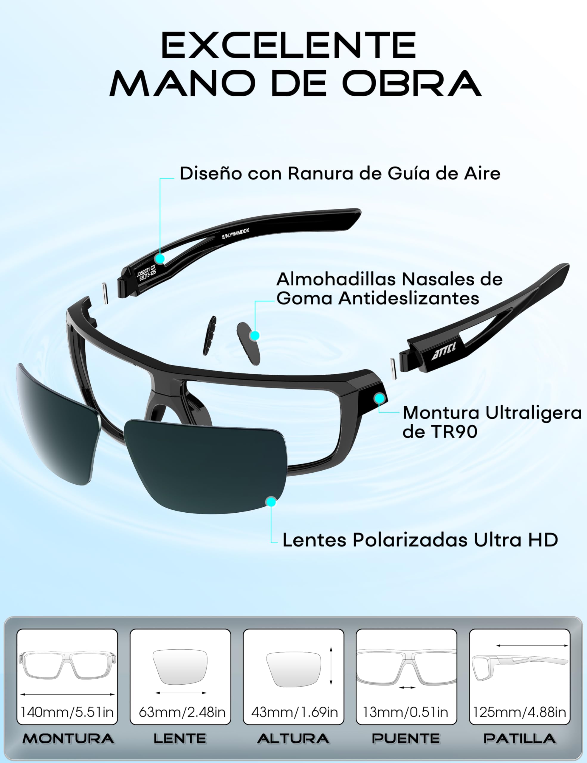 ATTCL Gafas de Sol Hombre Polarizadas: Protección UV400 Montura Ligera de TR90 Antideslizante Envolvente Sports Pescar Golf