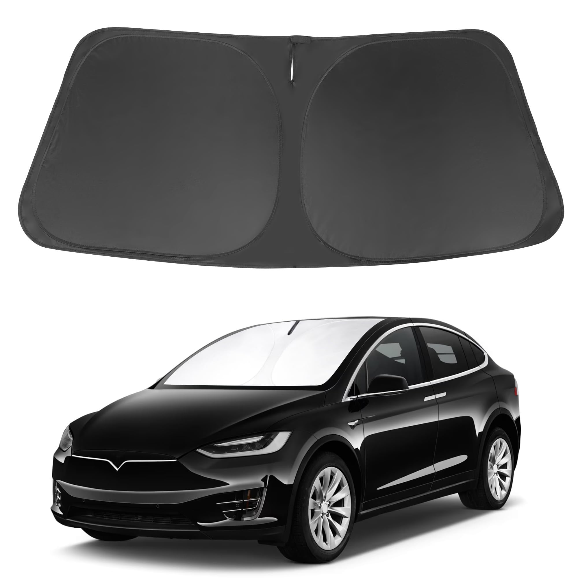 Photo 1 of Windshield Sun Shade Compatible with 2016-2024 2025 2026 Tesla Model X Tesla X Accessories Foldable Sunshade Front Sun Visor Protector Keep Car Cooler