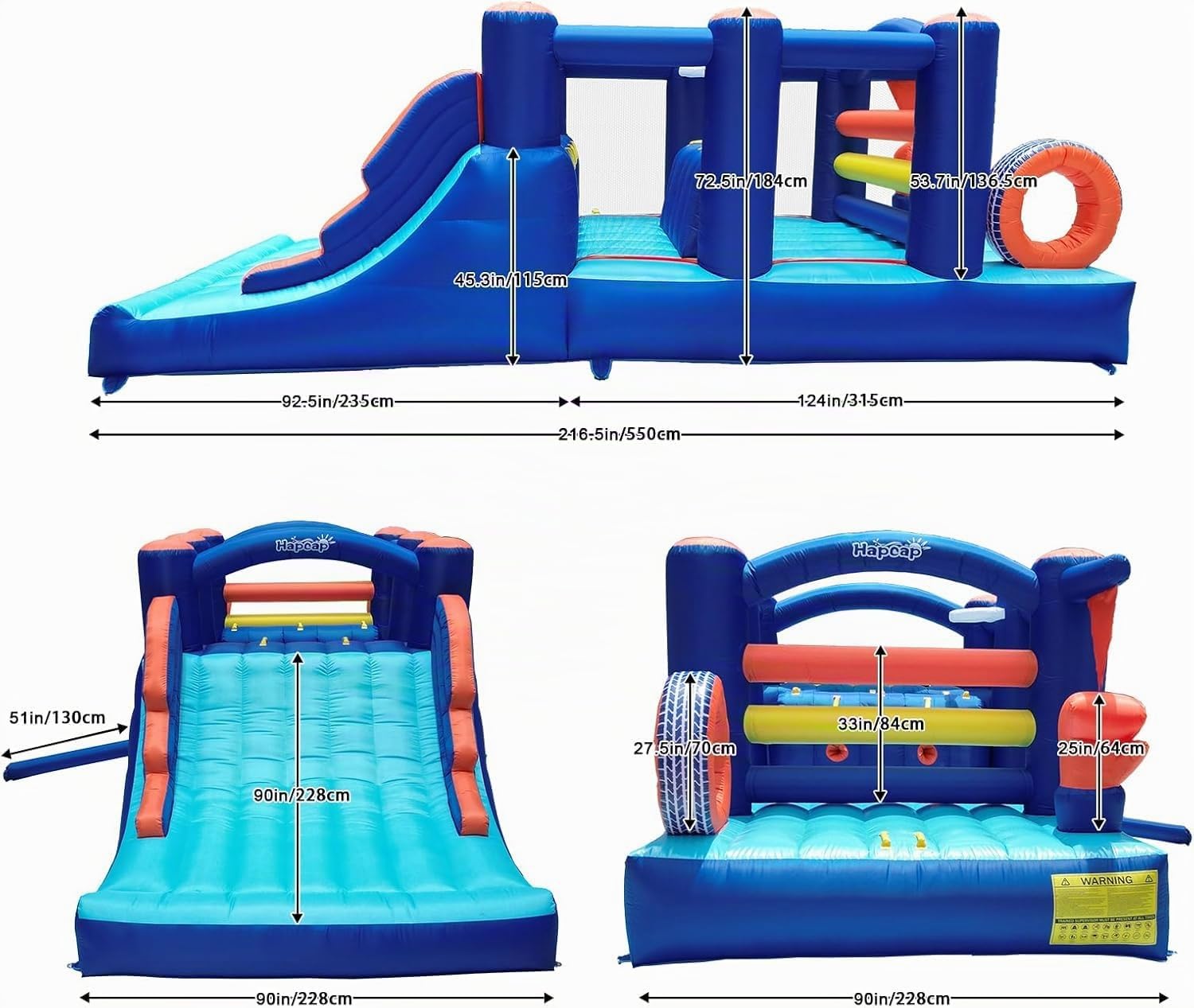 Hüpfhaus mit großer Rutsche für Kinder, 2 Kletterwände,Sprungbereich,BoxthemaGeeignet für 3 bis 8 Jahre,Indoor Outdoor,Kinder Geburtstag Geschenk (550 x 228 x 200 cm)