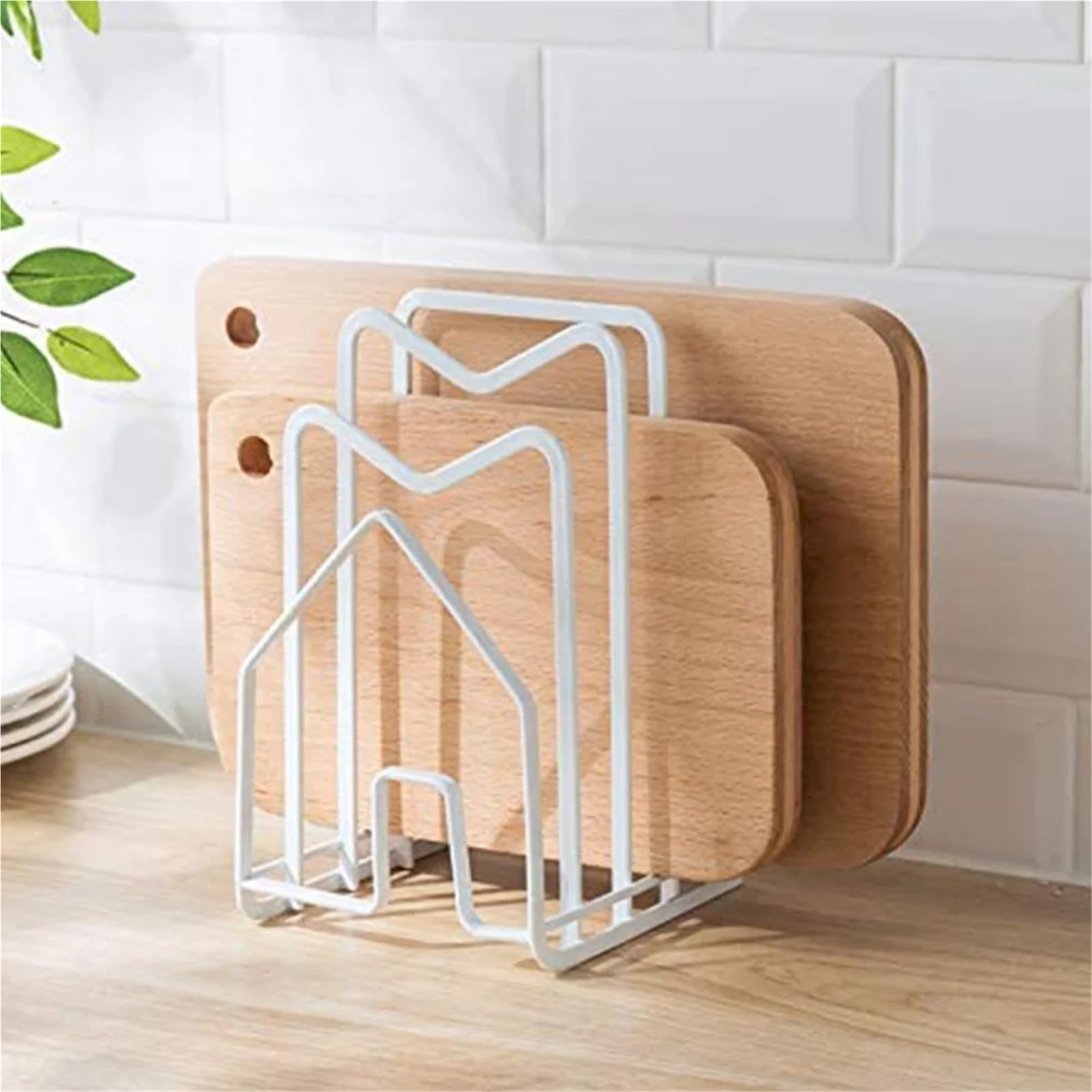 Set da cucina: tagliere autoportante e supporto per coperchio pentola, per padelle e taglieri (bianco, 2 pezzi)