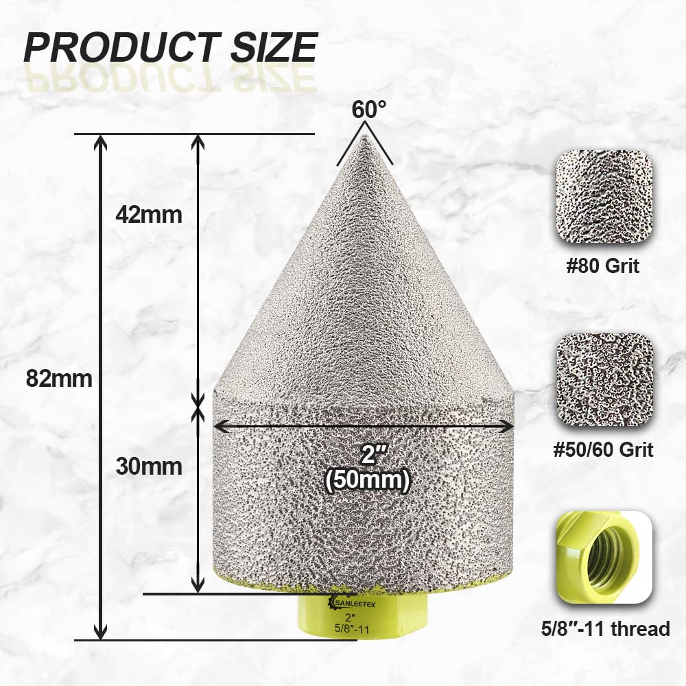 Diamond Beveling Chamfer Bits 2"(50mm) - Finger Milling Bits SANLEETEK for Shaping Trimming Enlarging Grinding Existing Holes in Tile Porcelain Ceramic Granite Marble