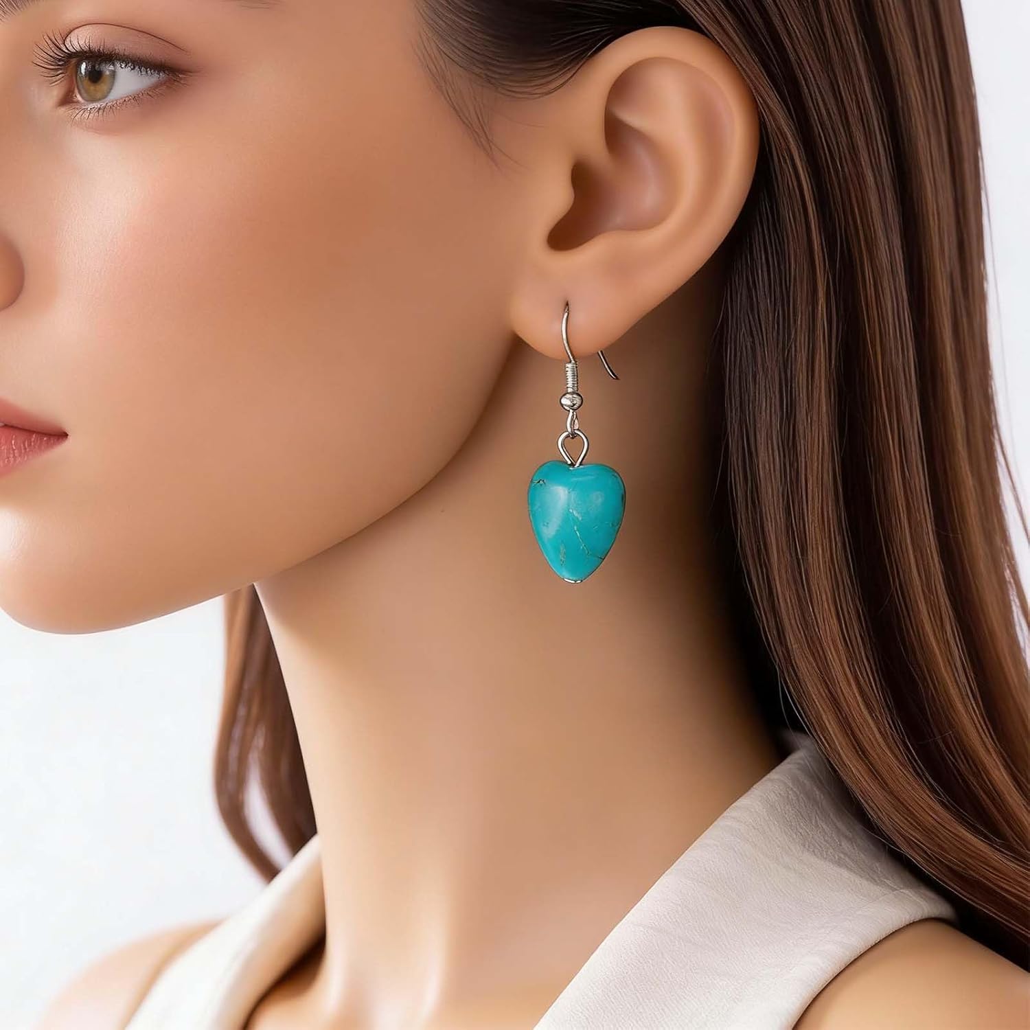 Vintage Teardrop Turquoise Earrings Turquoise Drop Earrings Blue Stone Dangle Earrings Blue Teardrop Dangle Hook Earrings Jewelry for Women - Image 2