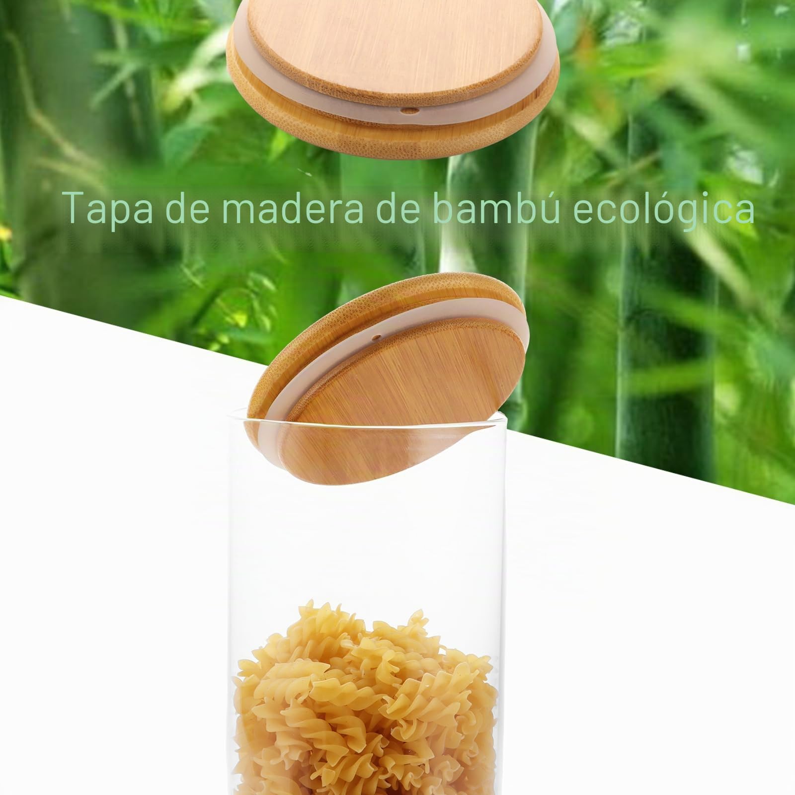 Tarros de cristal hermético 2L con tapa de bambú, 5 tarros de conservación de alimentos transparentes para harina, cereales, nueces (impermeables, fáciles de limpiar)