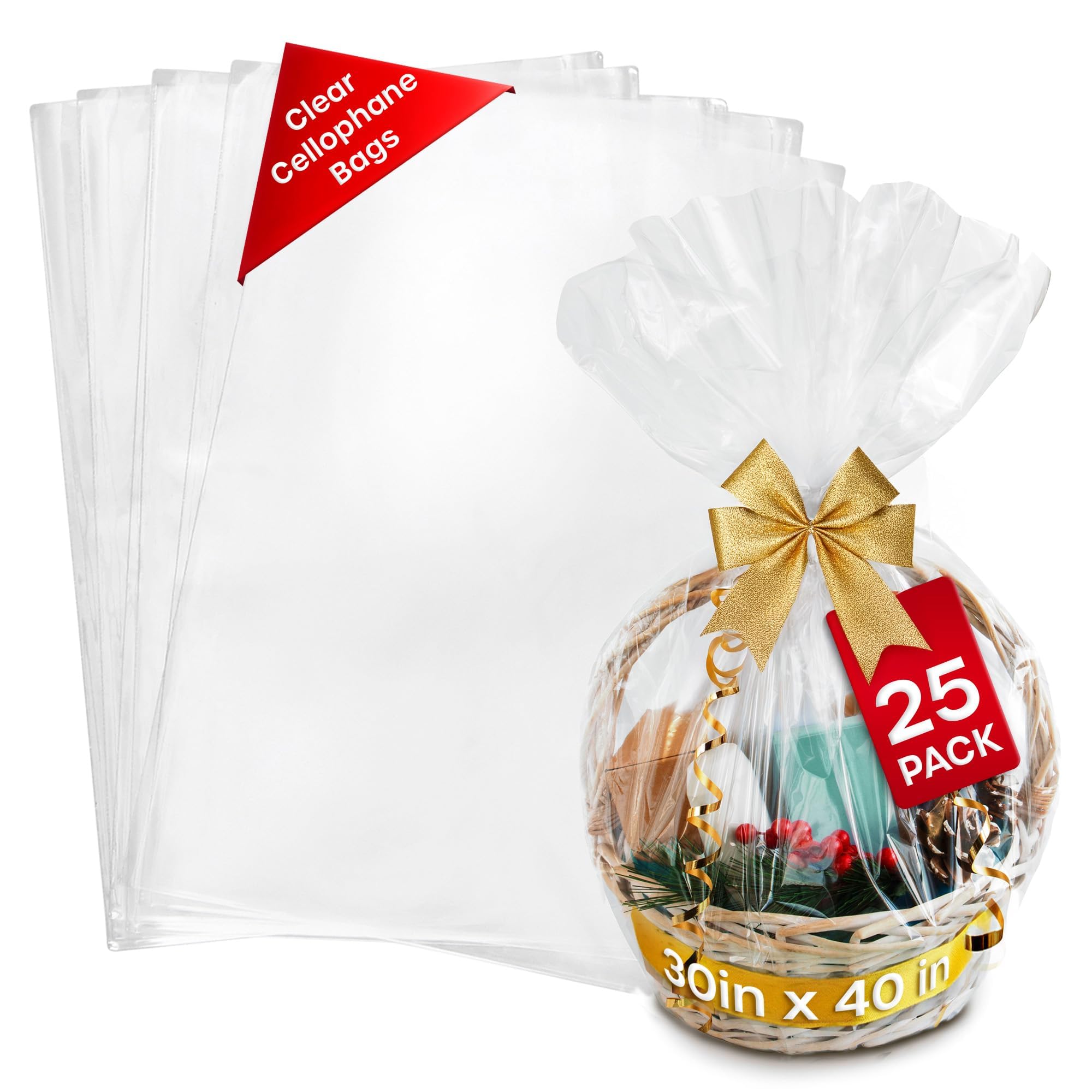 Volila Clear 100 Cm X 70 Cm - 25 Pack Large Cellophane Bags For Hampers - 100Cm X 70Cm Clear Hamper Wrapping - Cellophane Wrap For Gift Wrapping, Hamper Baskets, Flower Arrangements And Food Packaging (25 Pack)