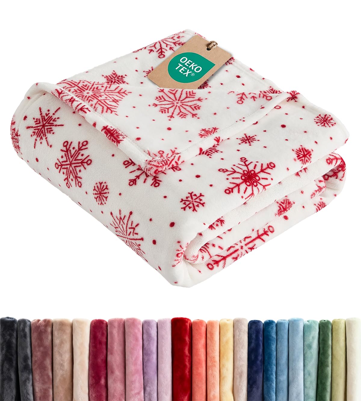 Christmas Fleece Blanket Twin Size - Flannel Throw - Red Snowflakes, 60x80