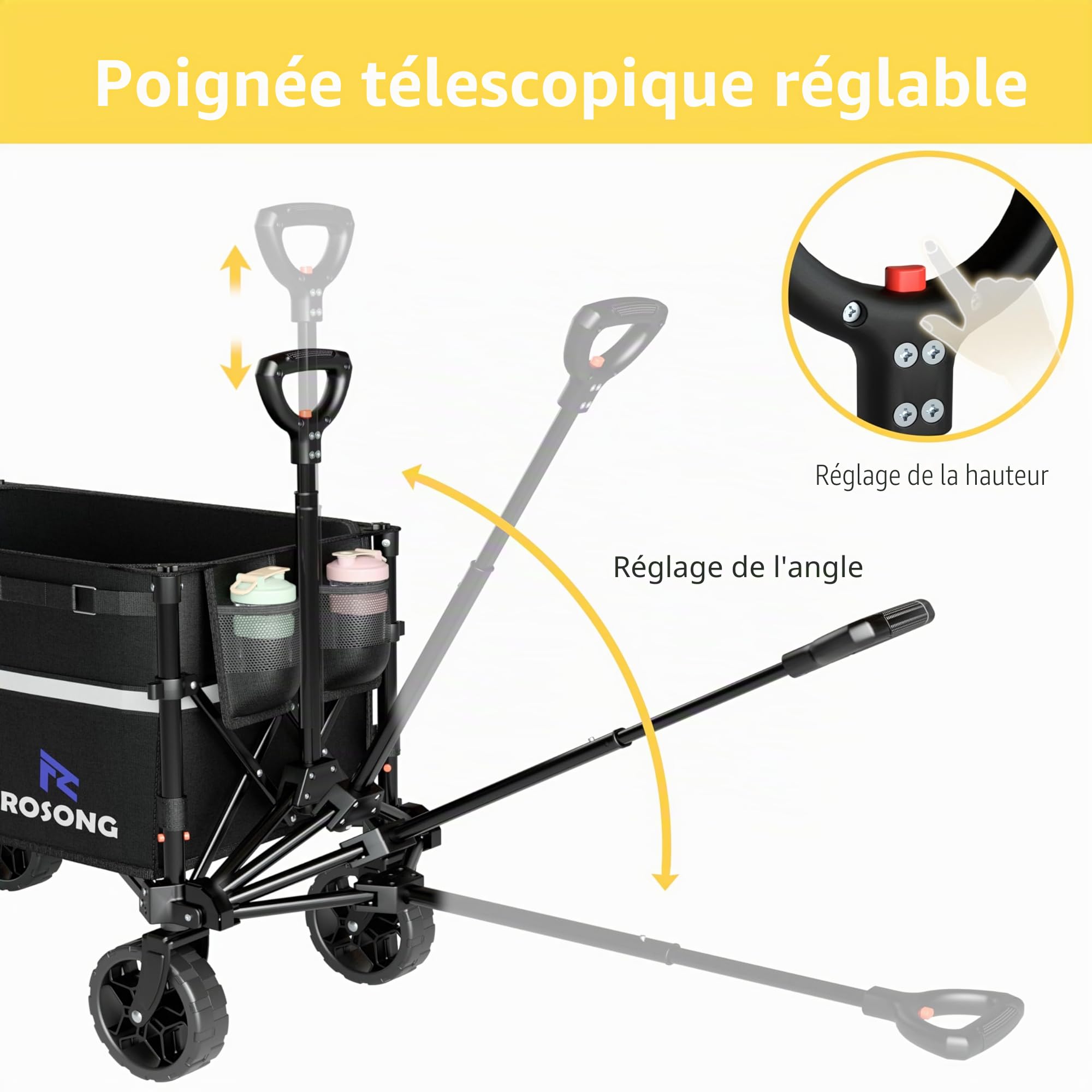 ROSONG Chariot Pliable avec Roues – Chariot Utilitaire et Robuste pour épicerie, Sport, Jardin, Shopping, Camping – Brouettes (Noir, 120 l)
