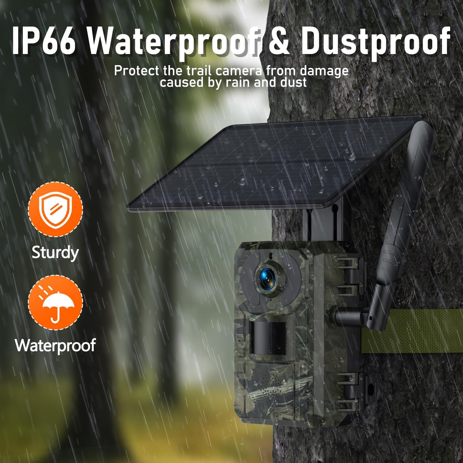 IP66 Waterproof & Dustproof trail camera in rain