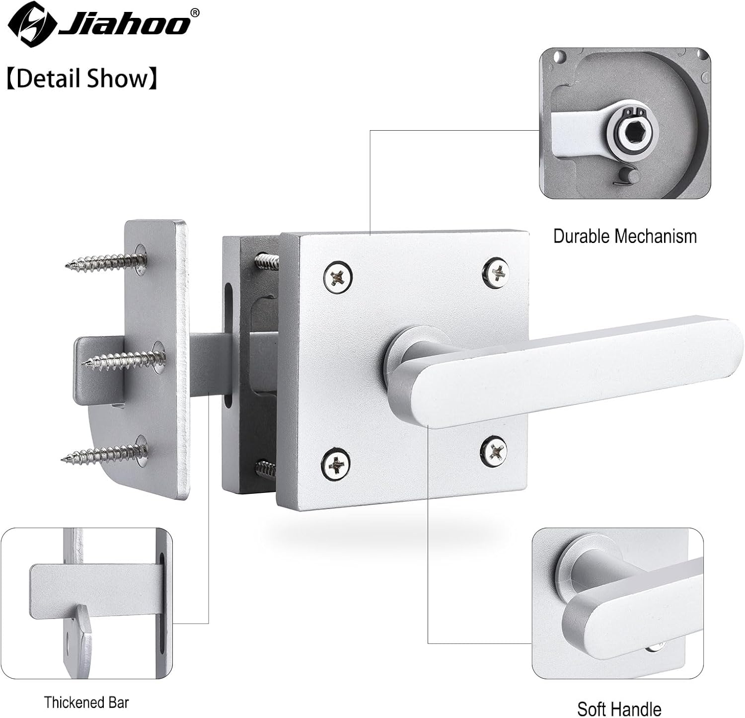 Double Side Gate Latch, Aluminum Self-Locking Gate Latch for Swing Door, Heavy Duty Double Way Gate Hardware for Outdoor Wooden Fence, Gates, Tool Shed - Silver