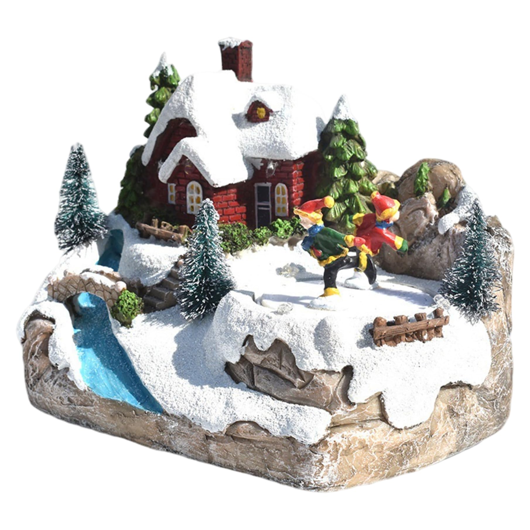 Hperu Christmas Village Houses Led Lights Sweet Music with Rotate Skiing Kids Battery Operated and Rechargeable for Kids Adults