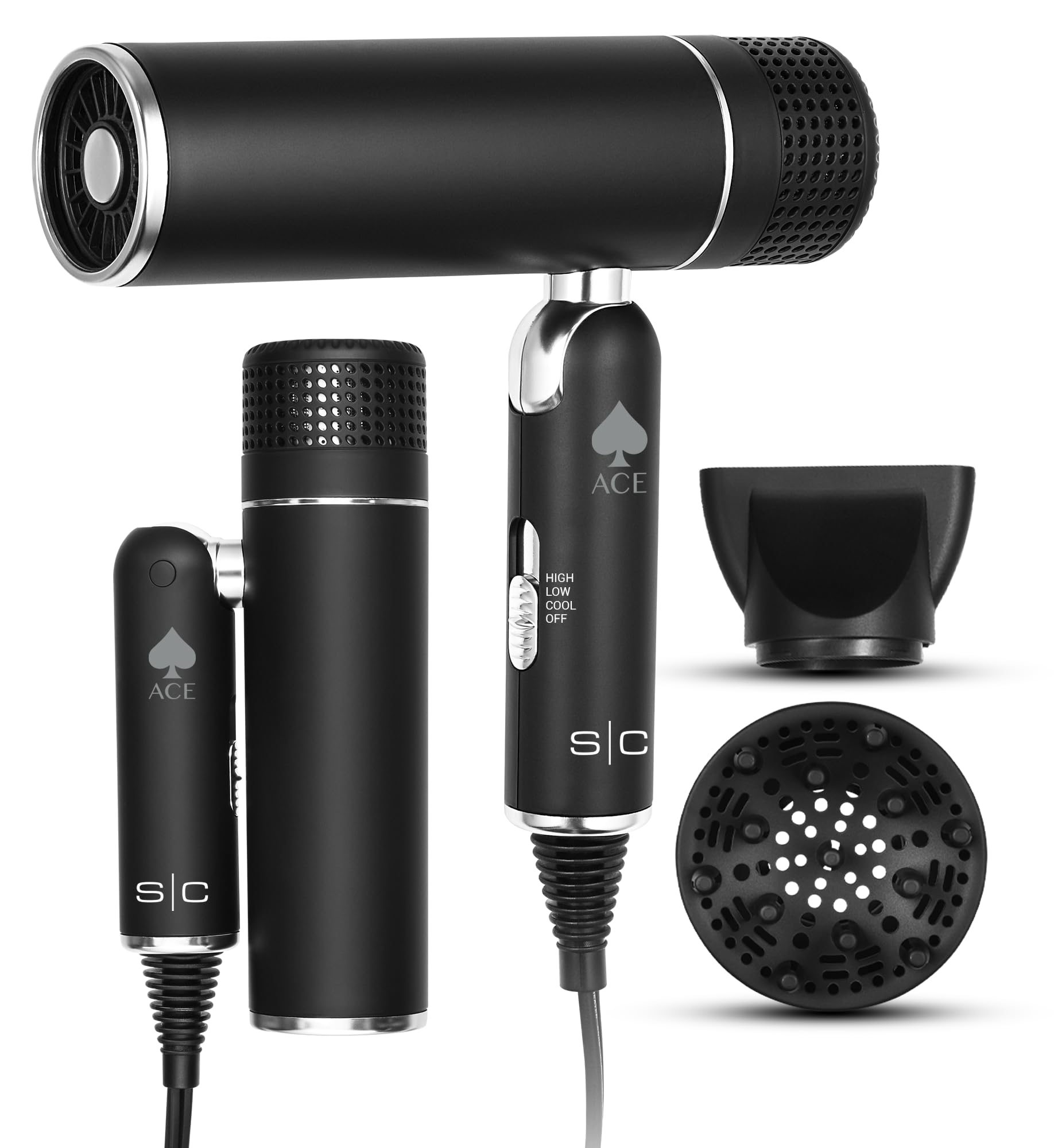 StyleCraft Ace Foldable Hair Dryer with 1600W Motor, Travel-Friendly Design