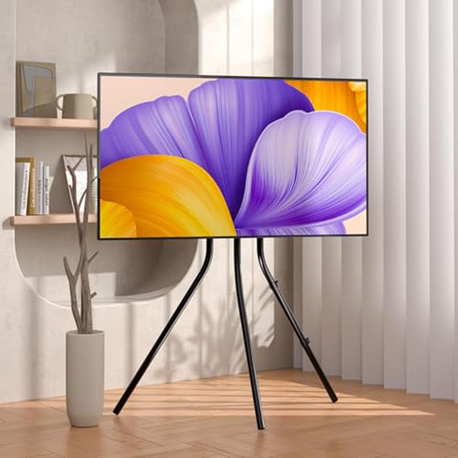 Support TV chevalet avec trépied - Support de Sol Universel pour téléviseurs à écran Plat de 42 à 86 Pouces, Support pour Tableaux réglable en Hauteur pour Salon/at,Black