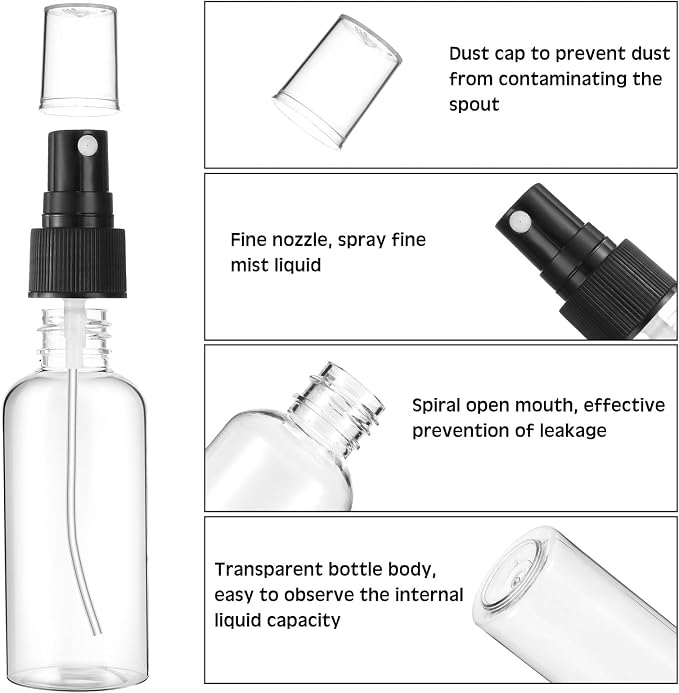 100 envases atomizadores spray plástico 2 oz con tapa negra miniatura 4