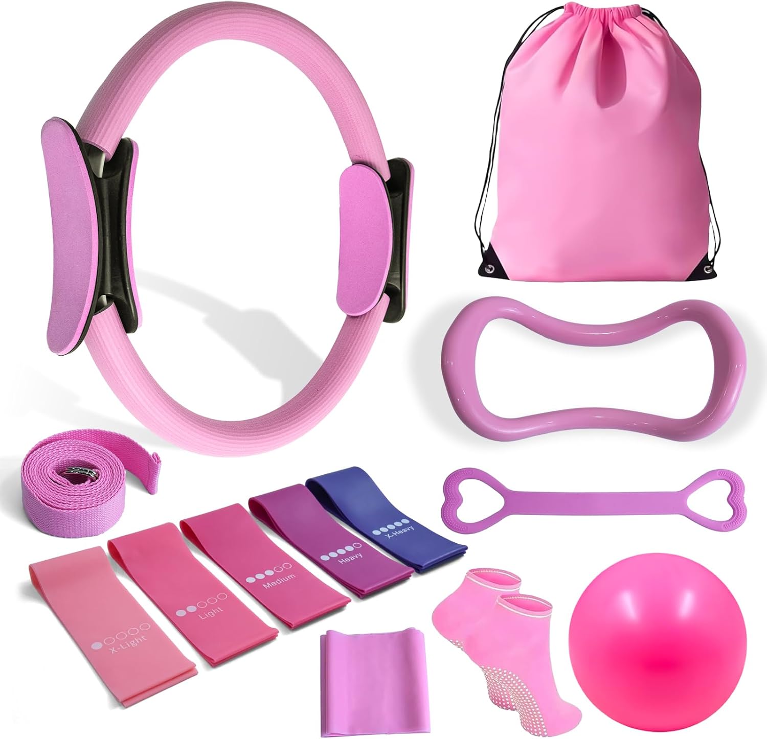 Pilates Essentials Kit for Women, Pilates Kit for Home Workouts, 13-Pcs Home Workout Set with Pilates Ring, Resistance Bands & Yoga Ball, Perfect for Women’s Workouts & Beginners