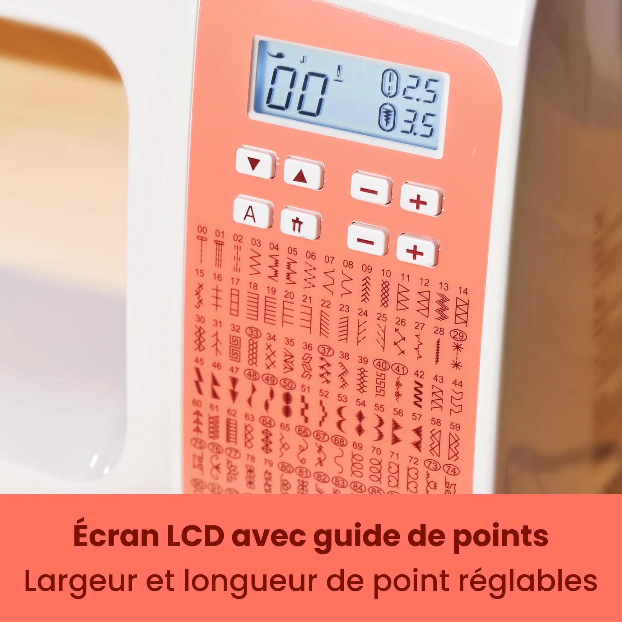 Poolin EOC02 Machine à Coudre Informatisée Complète, écran LCD, table large, boutonnières automatiques 1 étape, enfile-aiguille automatique, 7 pieds presseurs, portable et idéale débutants & confirmés