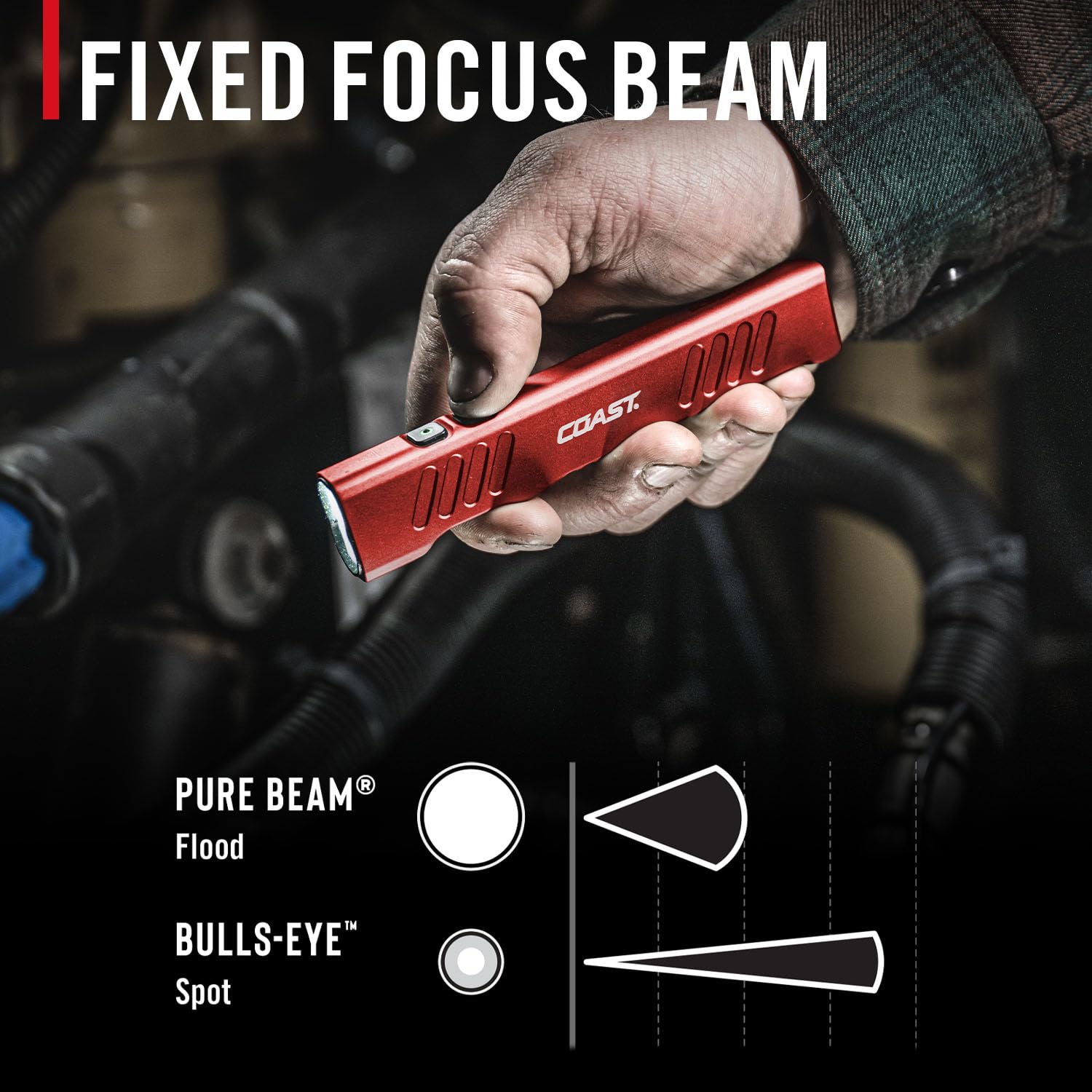 Coast Slayer Lampe torche LED rechargeable USB-C 1150 lumens avec spot/inondation, mode mémoire et clip de poche, rouge