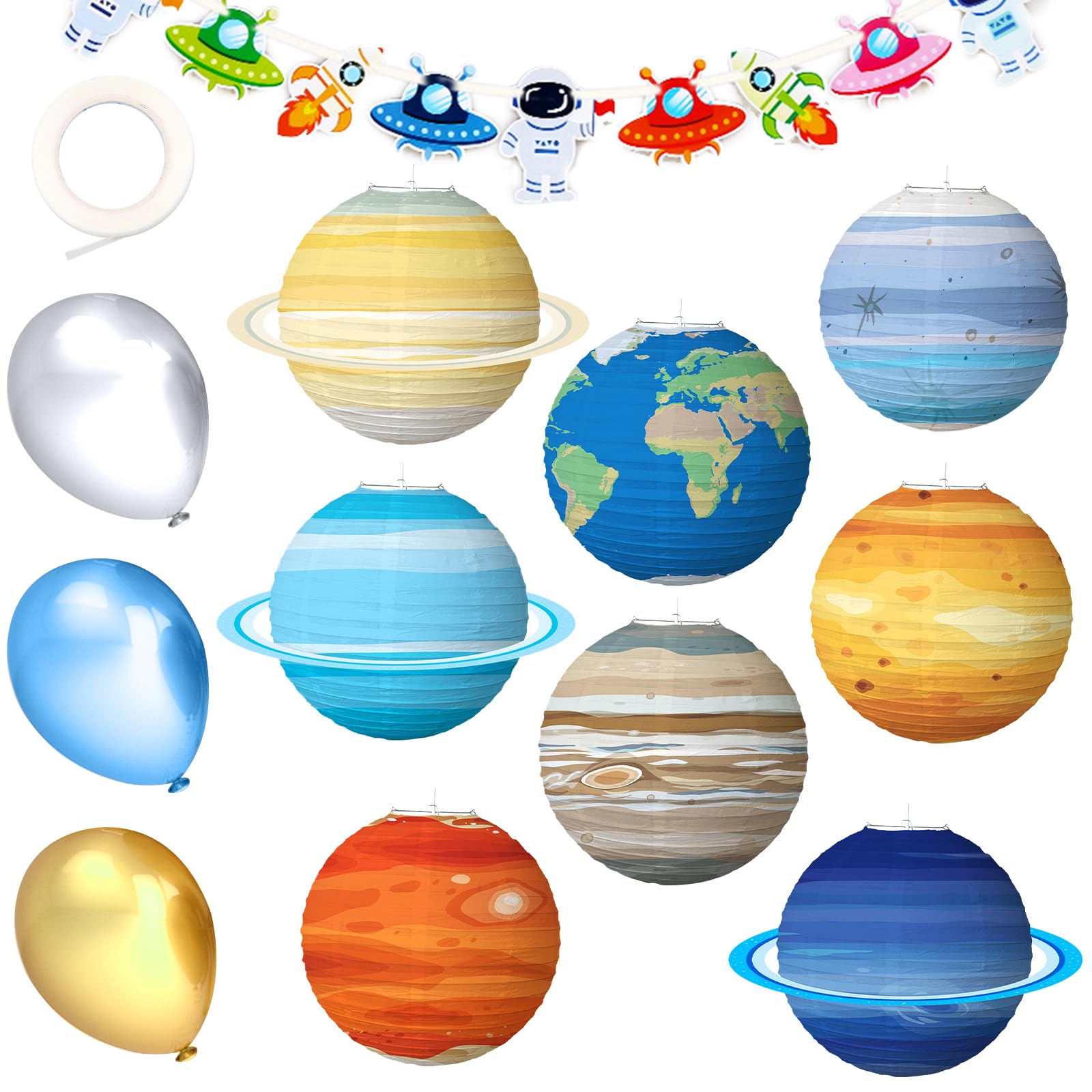 BORISCA21Pcs Space Party Decorations, Outer Space Decorations - Planet Paper Lanterns Space Banner & Balloons, Solar System Decor for Kids Classroom Science Birthday
