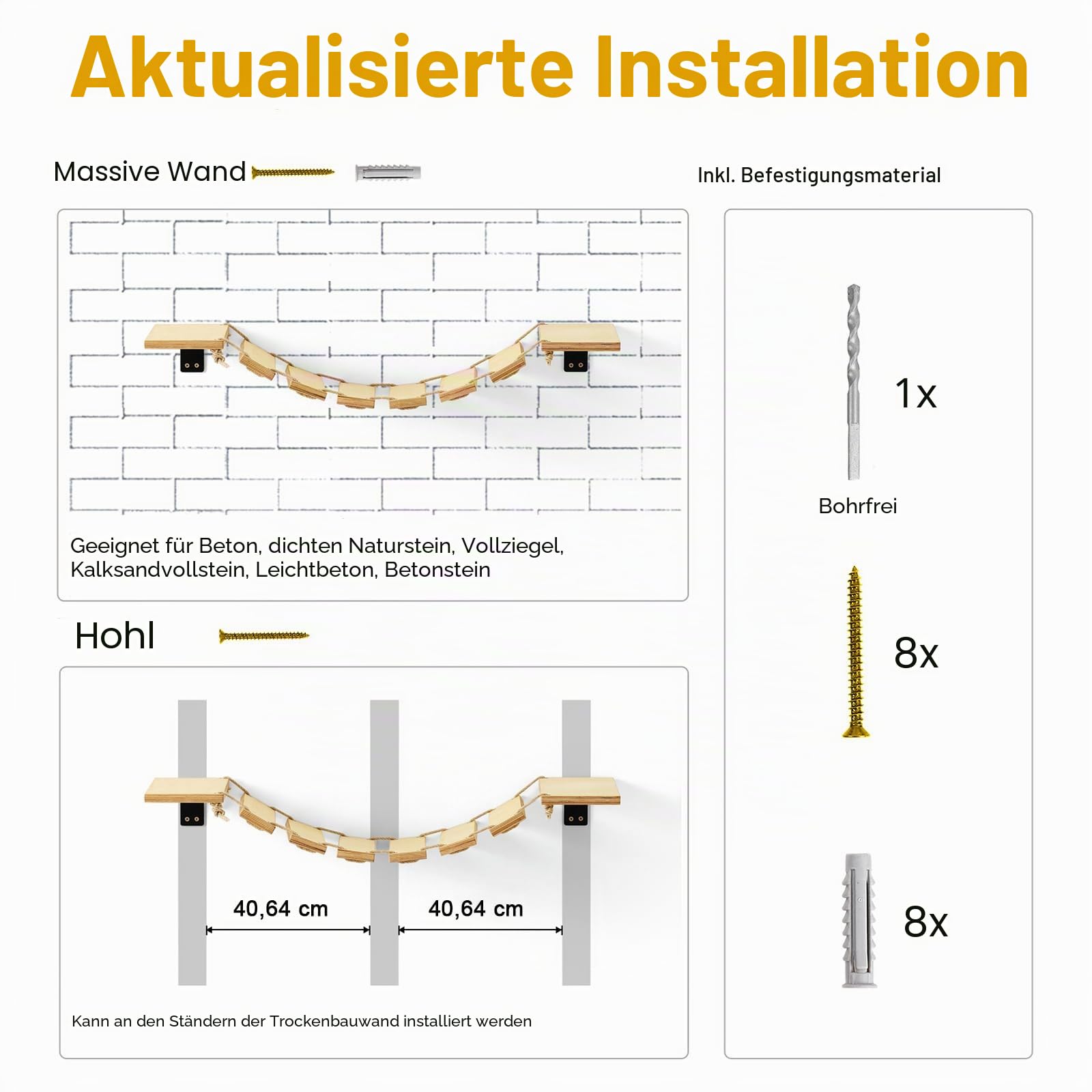 FUKUMARU Kletterwand Katzen, 32 cm Katzenbrücke und Katzenliege für DIY Catwalk, Katzenhängematte und Katzenwand für die meisten Kätzchen, mittlere und große Katzen