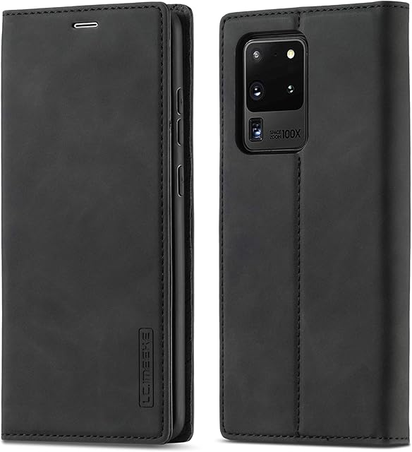 QLTYPRI Case for Samsung Galaxy S20 Ultra, Vintage Matte Leather Wallet Case Card Slot Kickstand Magnetic Shockproof Flip Folio Book Case Cover for Samsung Galaxy S20 Ultra - Black