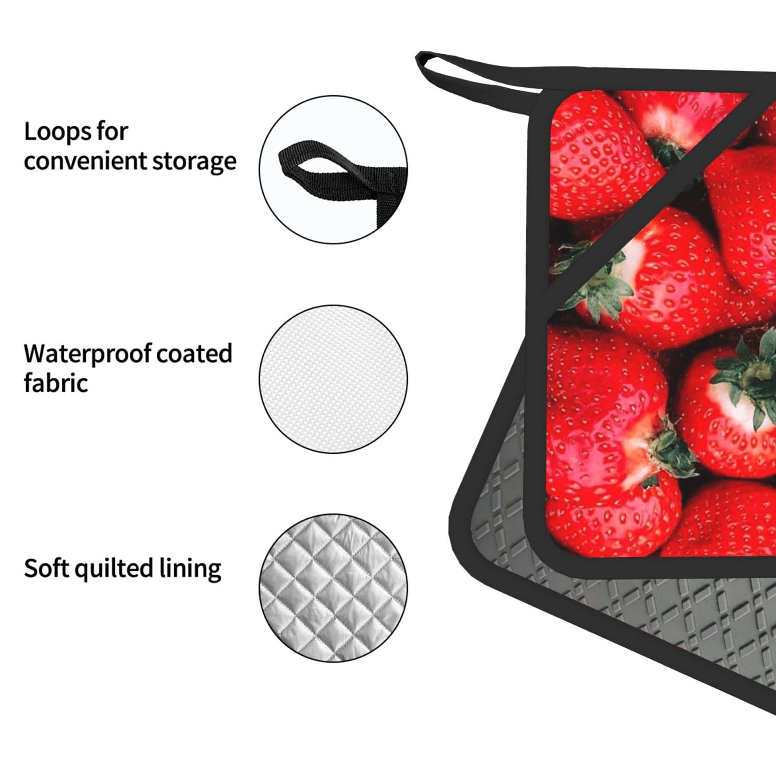 Fraise Rouge,Gants de Cuisine et maniques (Lot de 4), antidérapants Gants de Four résistants à la Chaleur