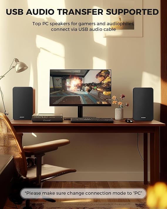 Active Bookshelf Speakers 36W RMS - BT 5.4 Wireless PC Speaker with 5'' Woofer, Studio Monitors with USB Digital Audio Transfer AUX RCA Optical Input for Record Player/TV/Computer Turntable