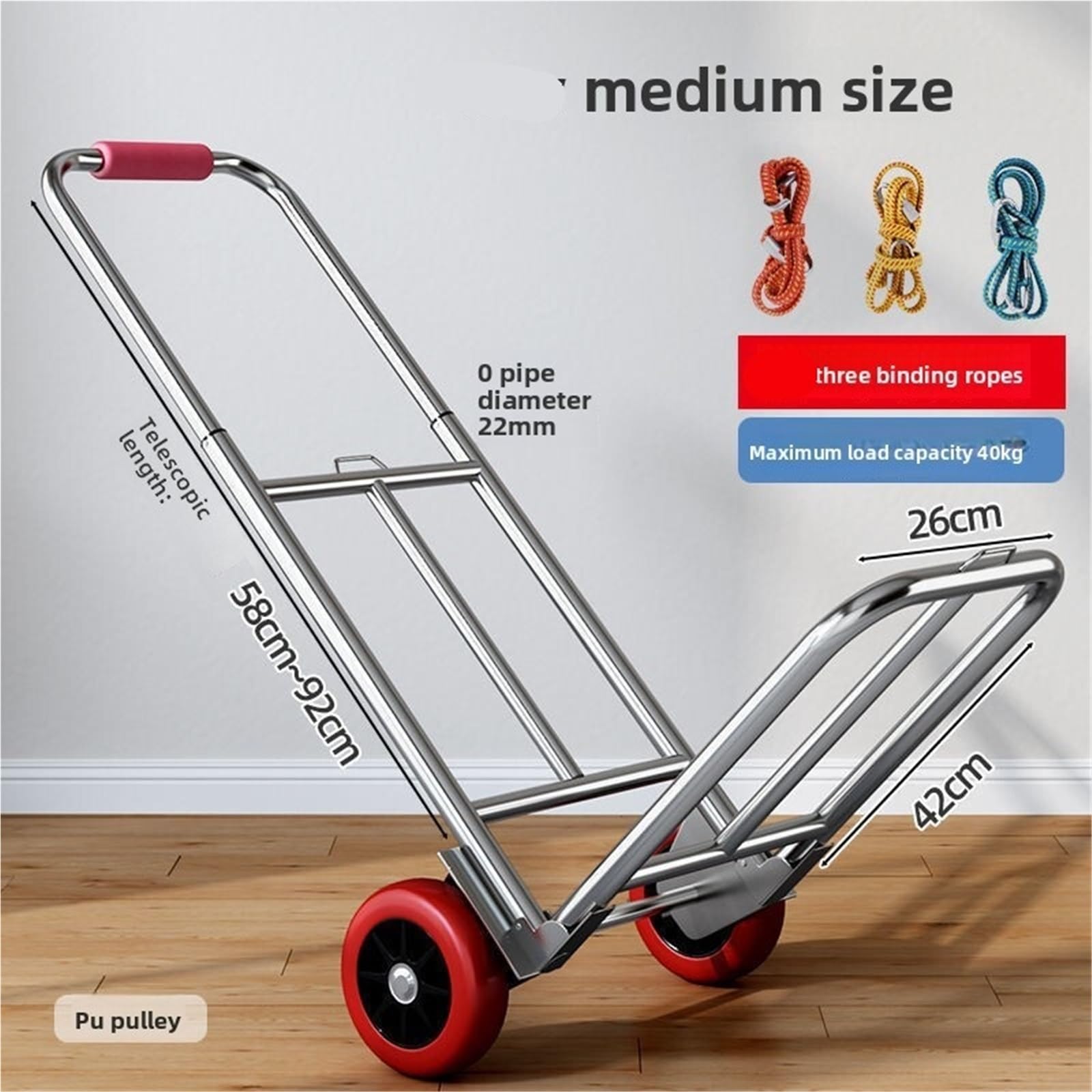 Carrello pieghevole a mano, capacità 75 kg, carrello portatile per la spesa per bagagli, generi alimentari, articoli per la casa, leggero, durevole, facile da usare